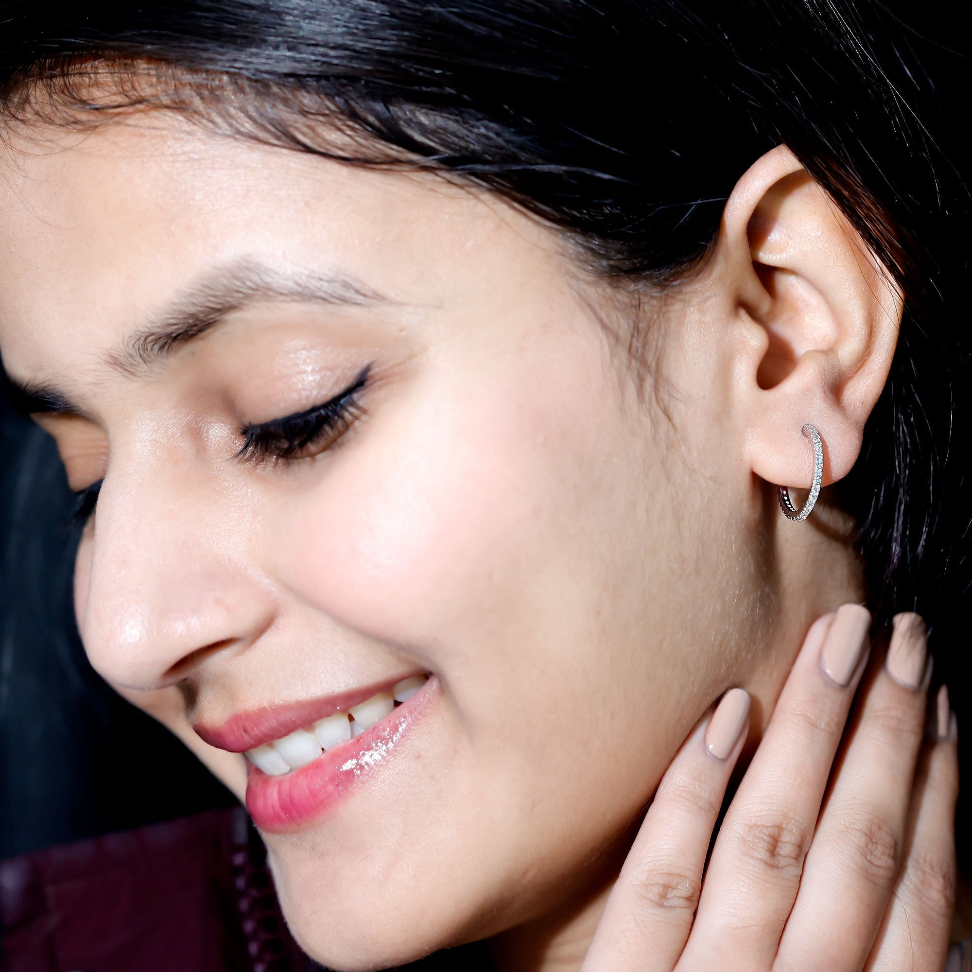 Round Shaped Diamond Hoop Earrings