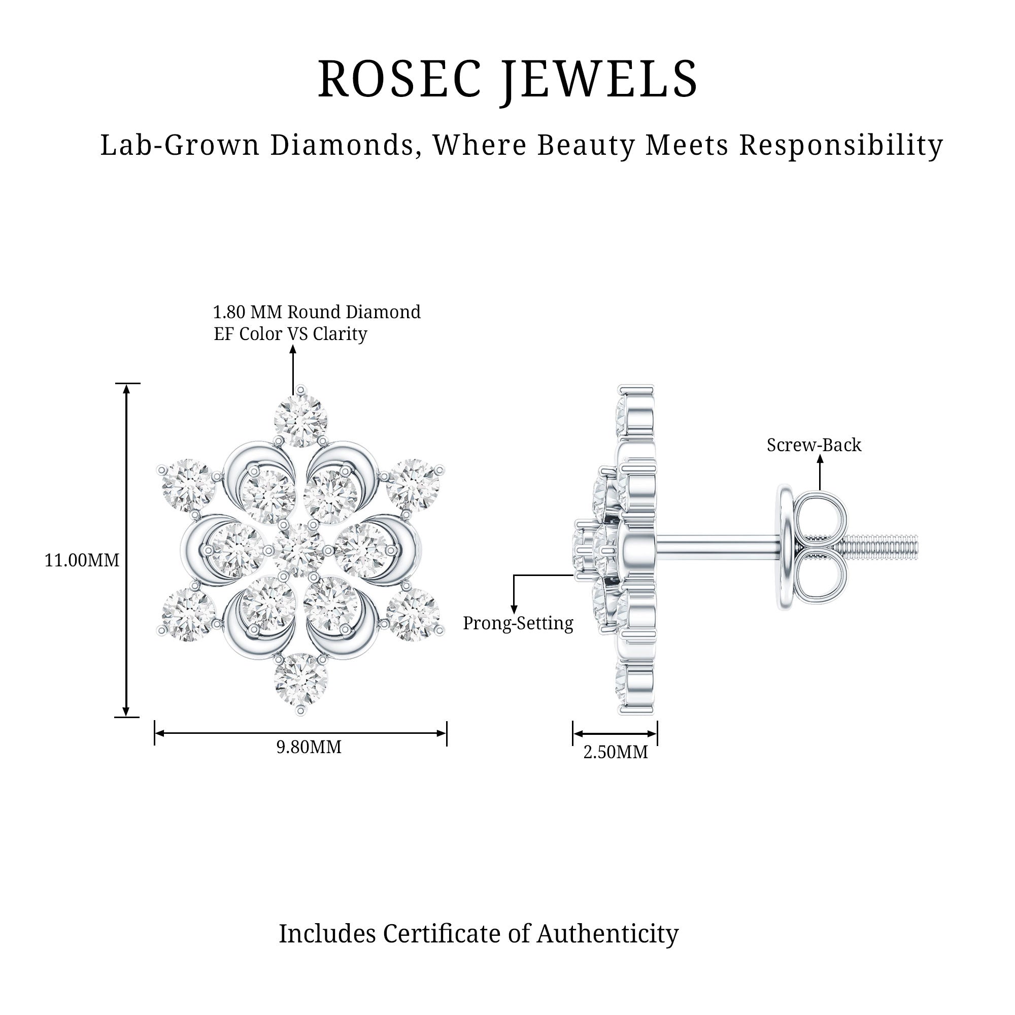 Certified Diamond Snowflake Stud Earrings