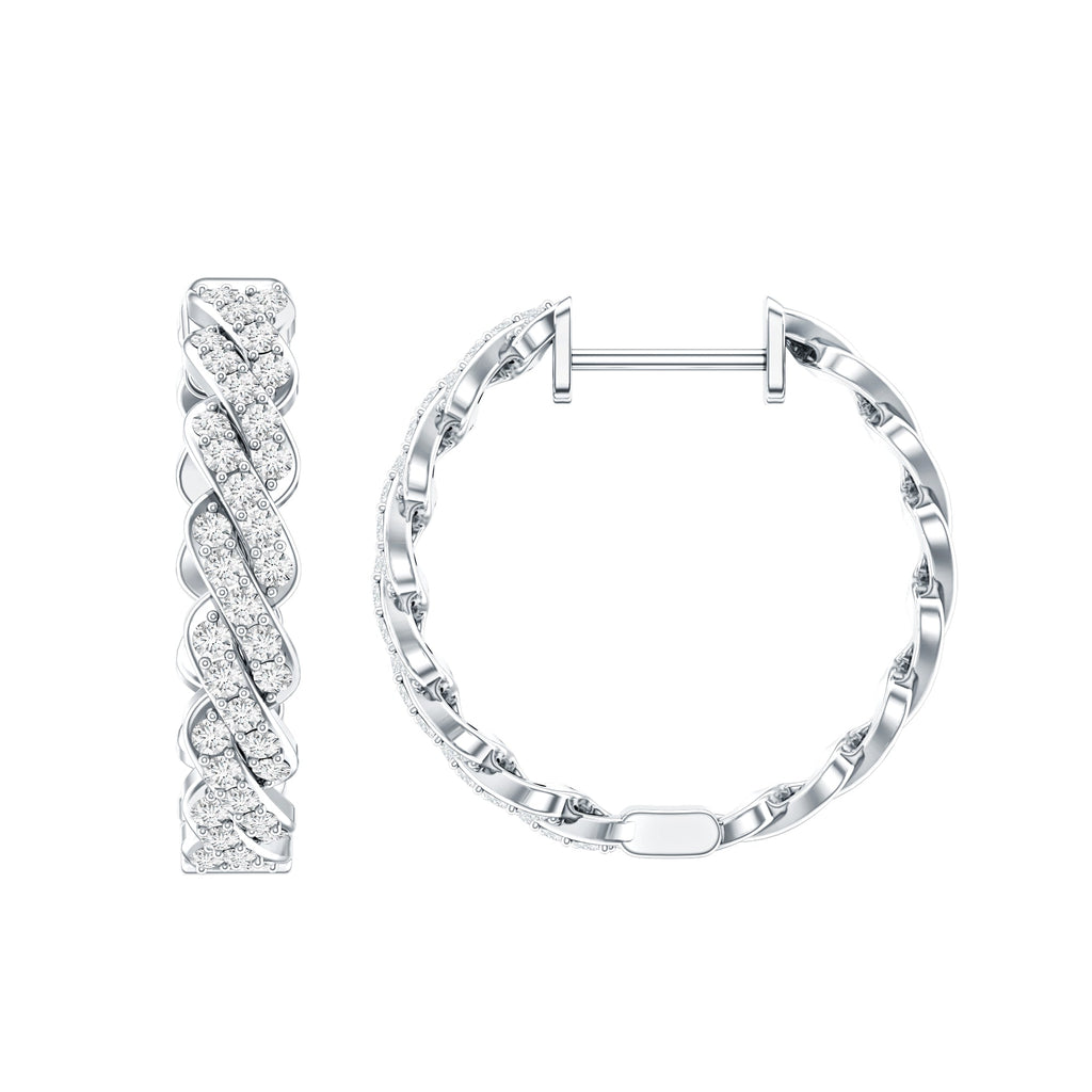 Natural Diamond Twisted Hoop Earrings with Certificate