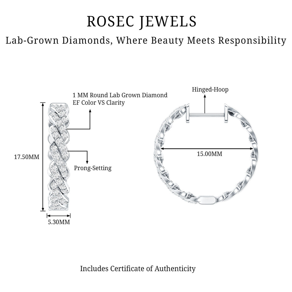 Natural Diamond Twisted Hoop Earrings with Certificate