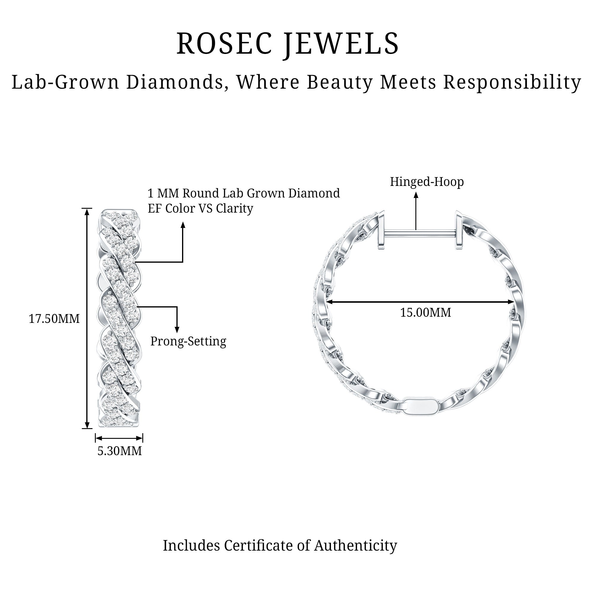 Natural Diamond Twisted Hoop Earrings with Certificate