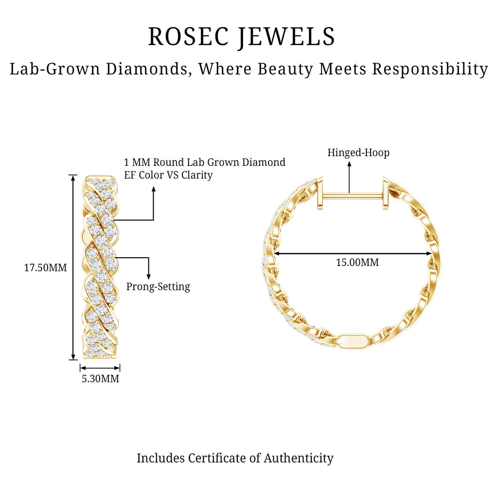 Natural Diamond Twisted Hoop Earrings with Certificate