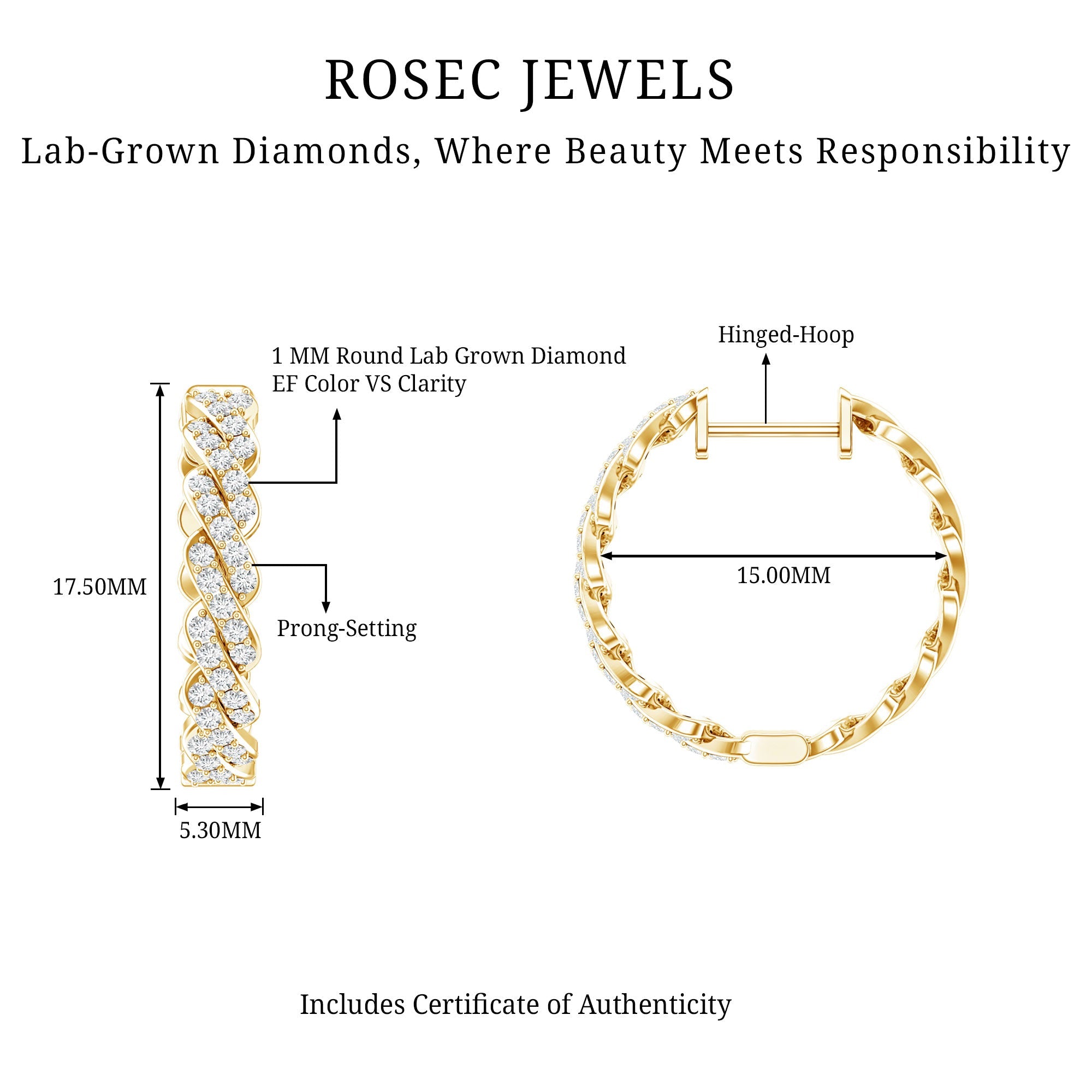 Natural Diamond Twisted Hoop Earrings with Certificate