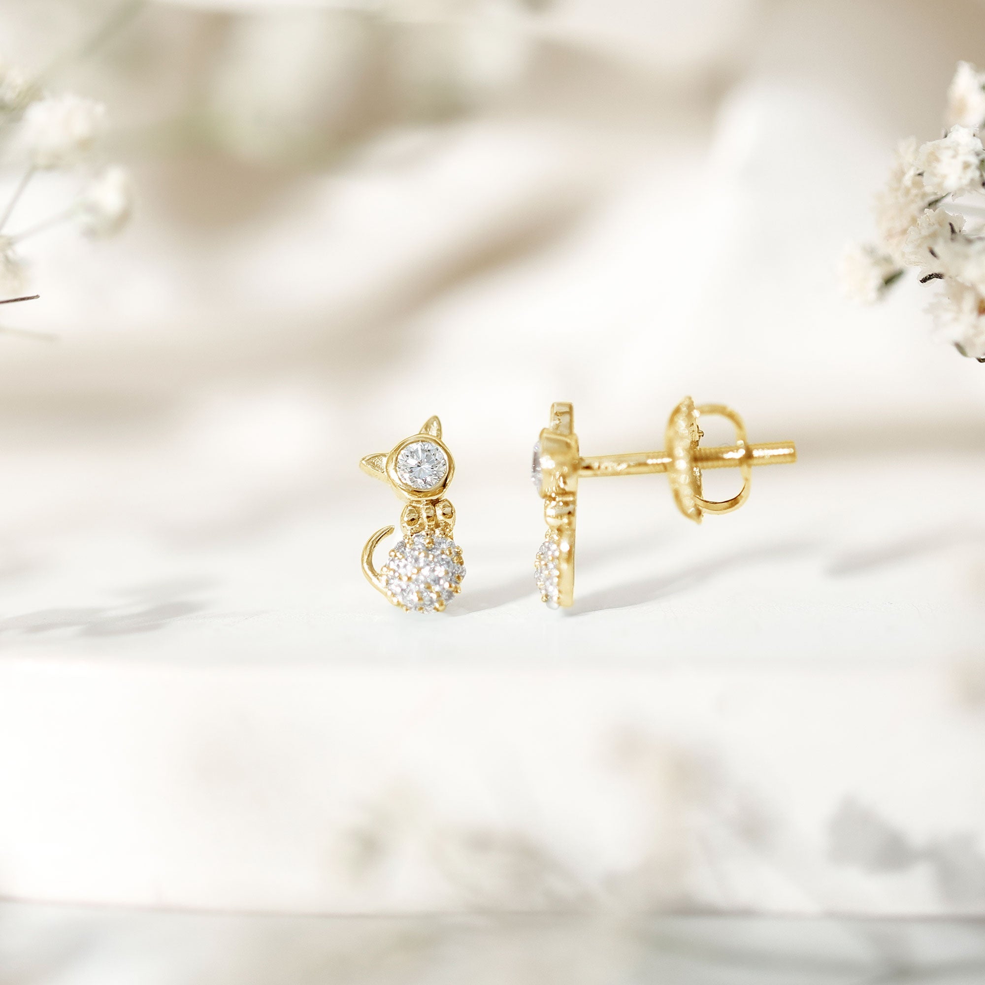 Certified Diamond Cat Kitty Earrings
