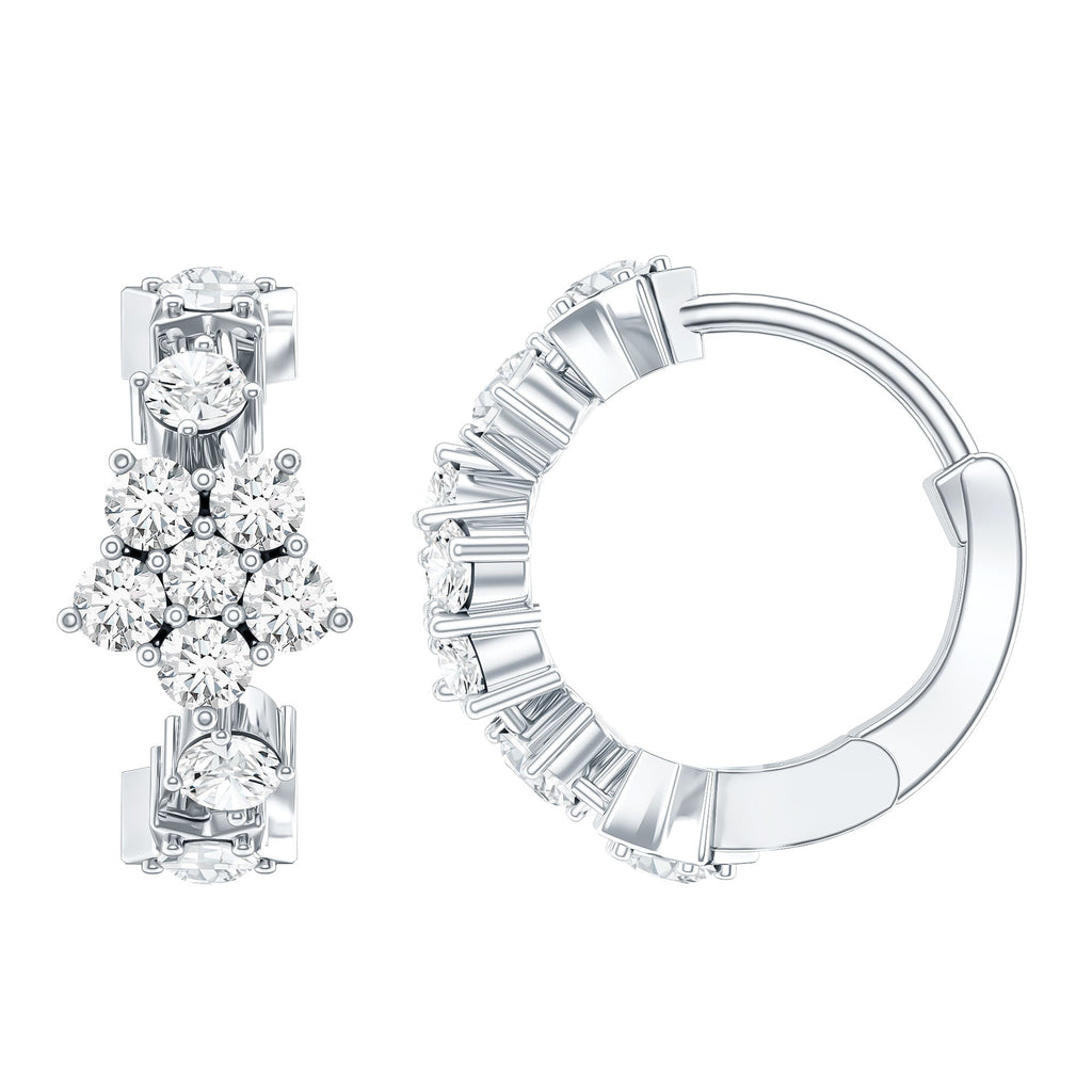 Certified Diamond Flower Hoop Earrings For Women