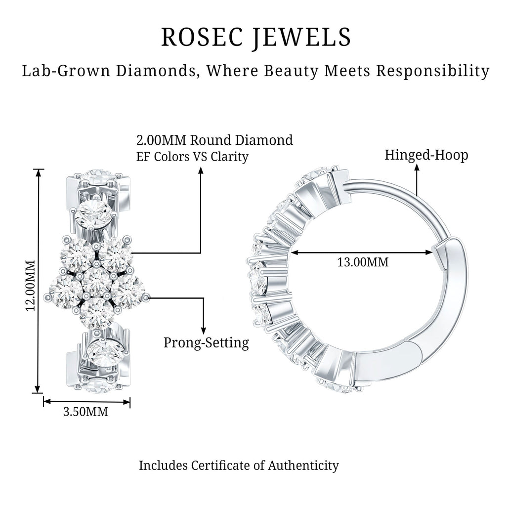 Certified Diamond Flower Hoop Earrings For Women