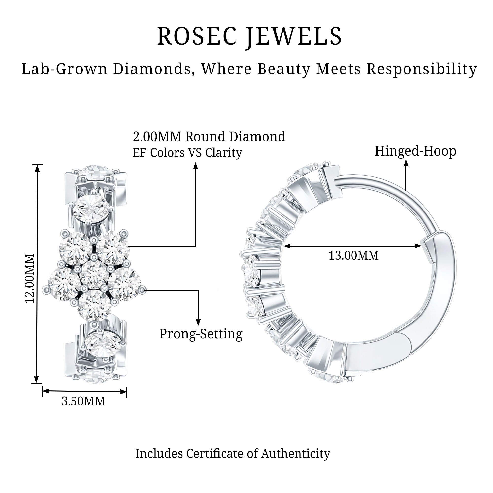 Certified Diamond Flower Hoop Earrings For Women