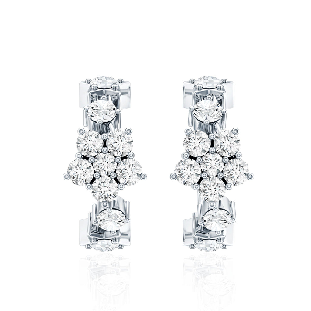 Certified Diamond Flower Hoop Earrings For Women