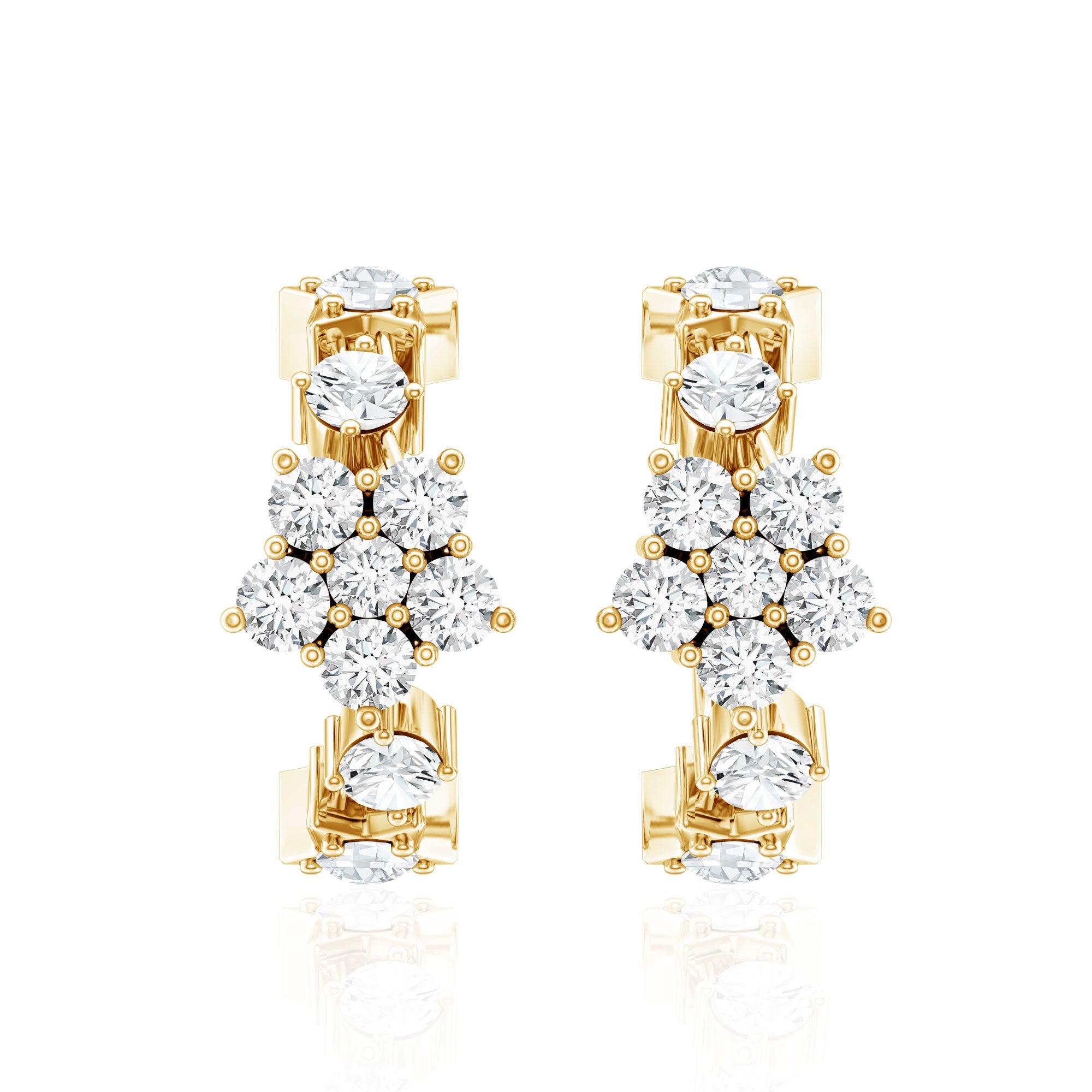 Certified Diamond Flower Hoop Earrings For Women