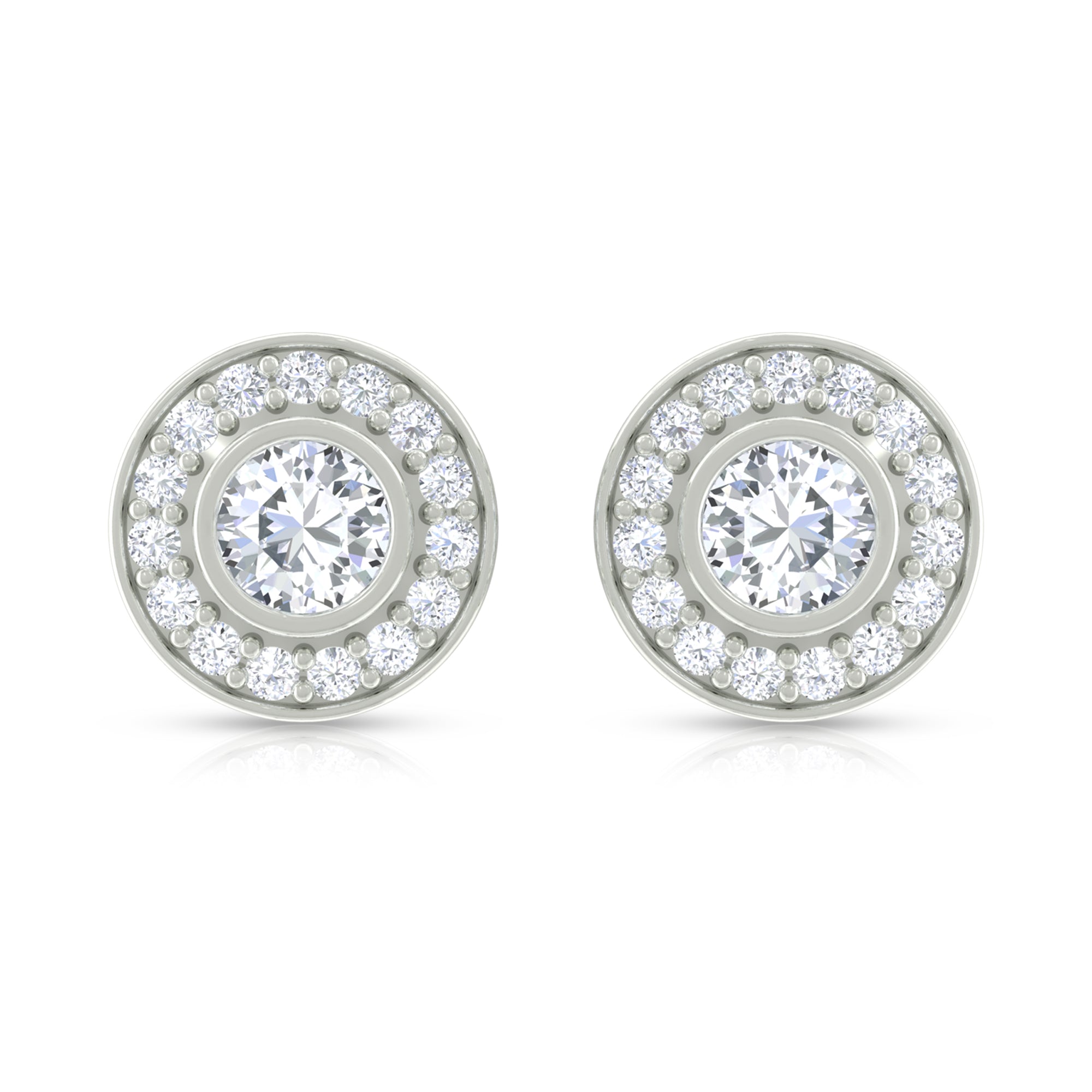 Round Moissanite Halo Stud Earrings for Women