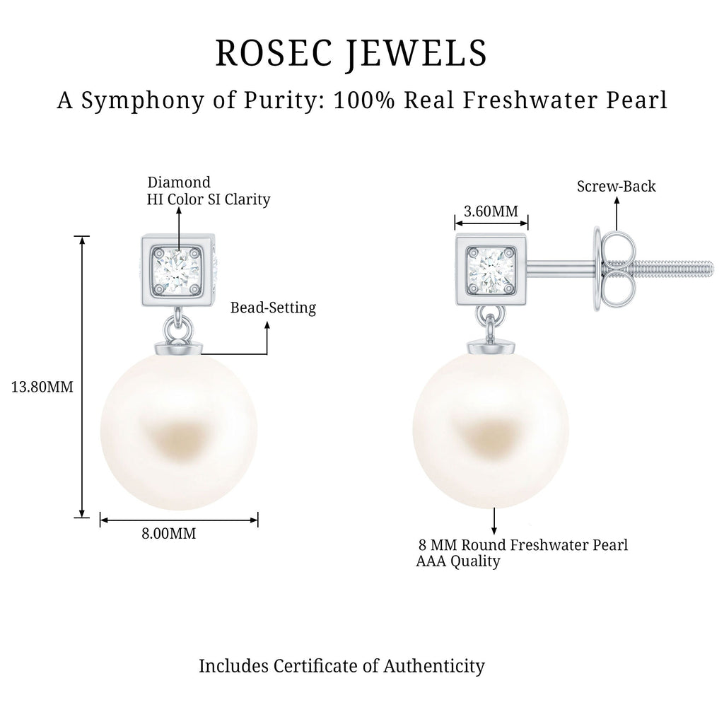Real Freshwater Pearl and Diamond Drop Earrings