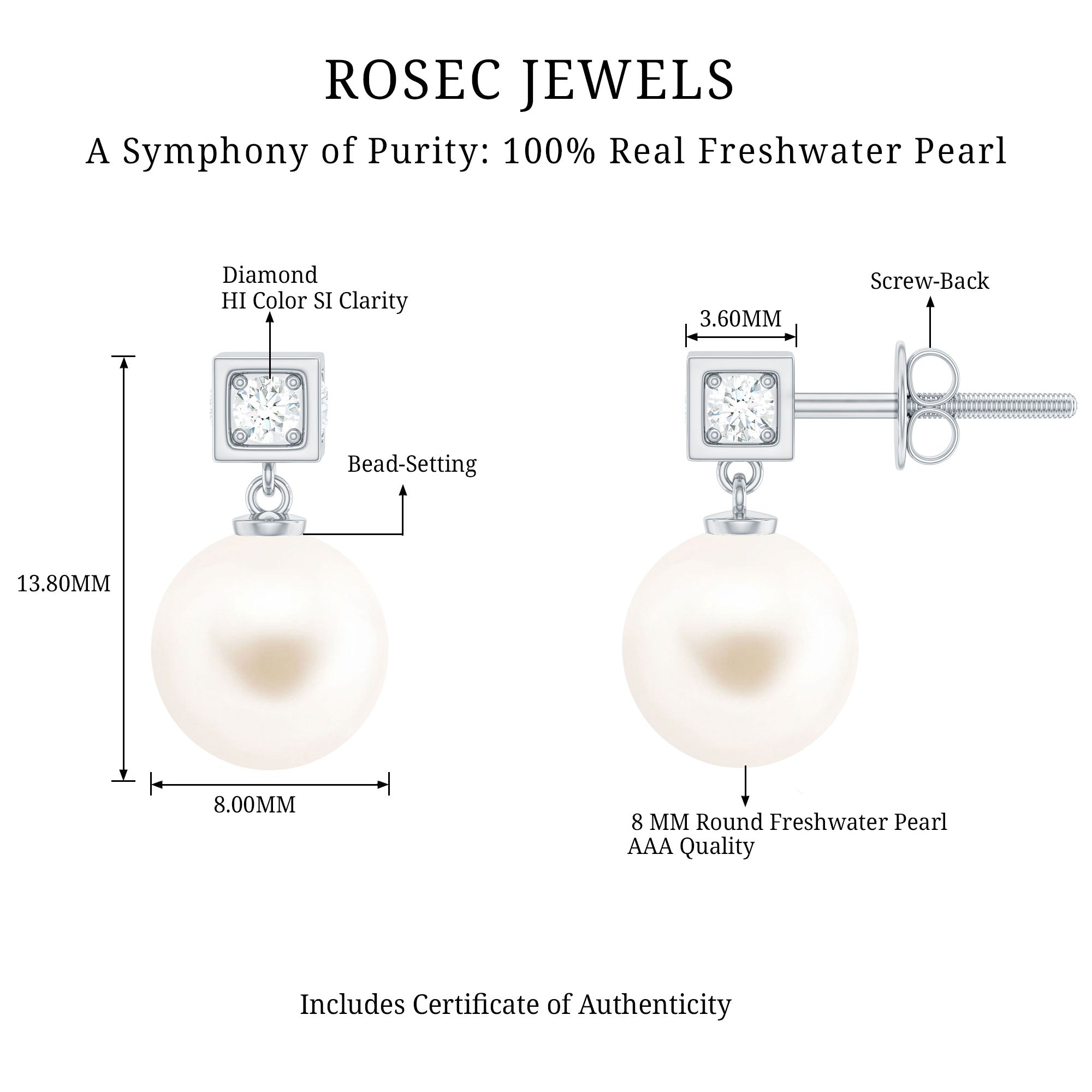 Real Freshwater Pearl and Diamond Drop Earrings