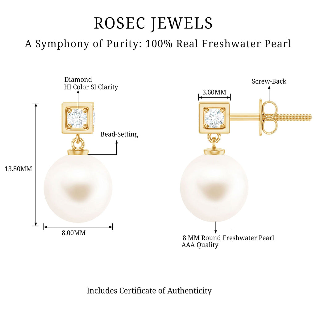 Real Freshwater Pearl and Diamond Drop Earrings