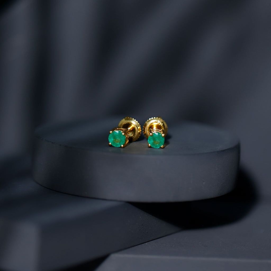 Round Cut 5 MM Real Emerald Stud Earrings