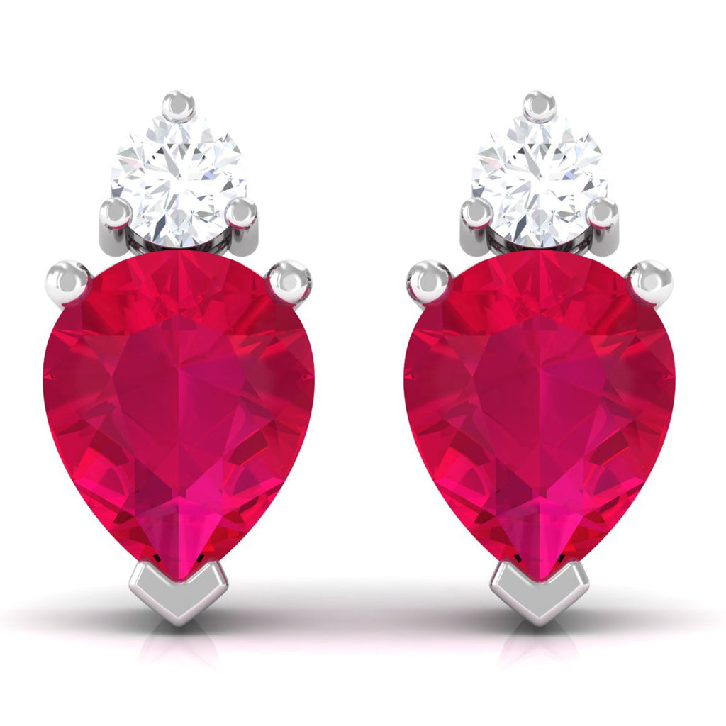 Pear Cut Ruby and Diamond Stud Earrings For Women