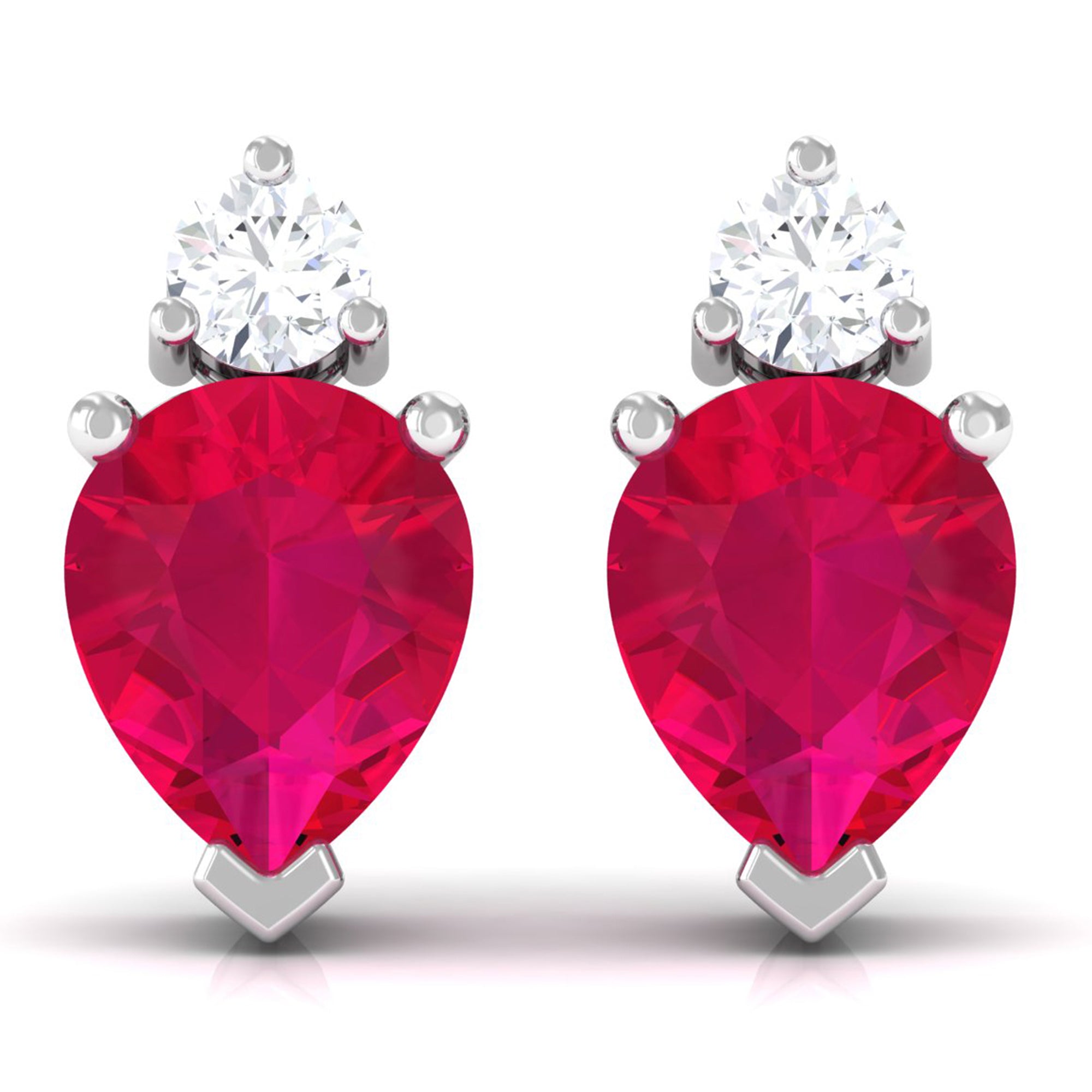 Pear Cut Ruby and Diamond Stud Earrings For Women