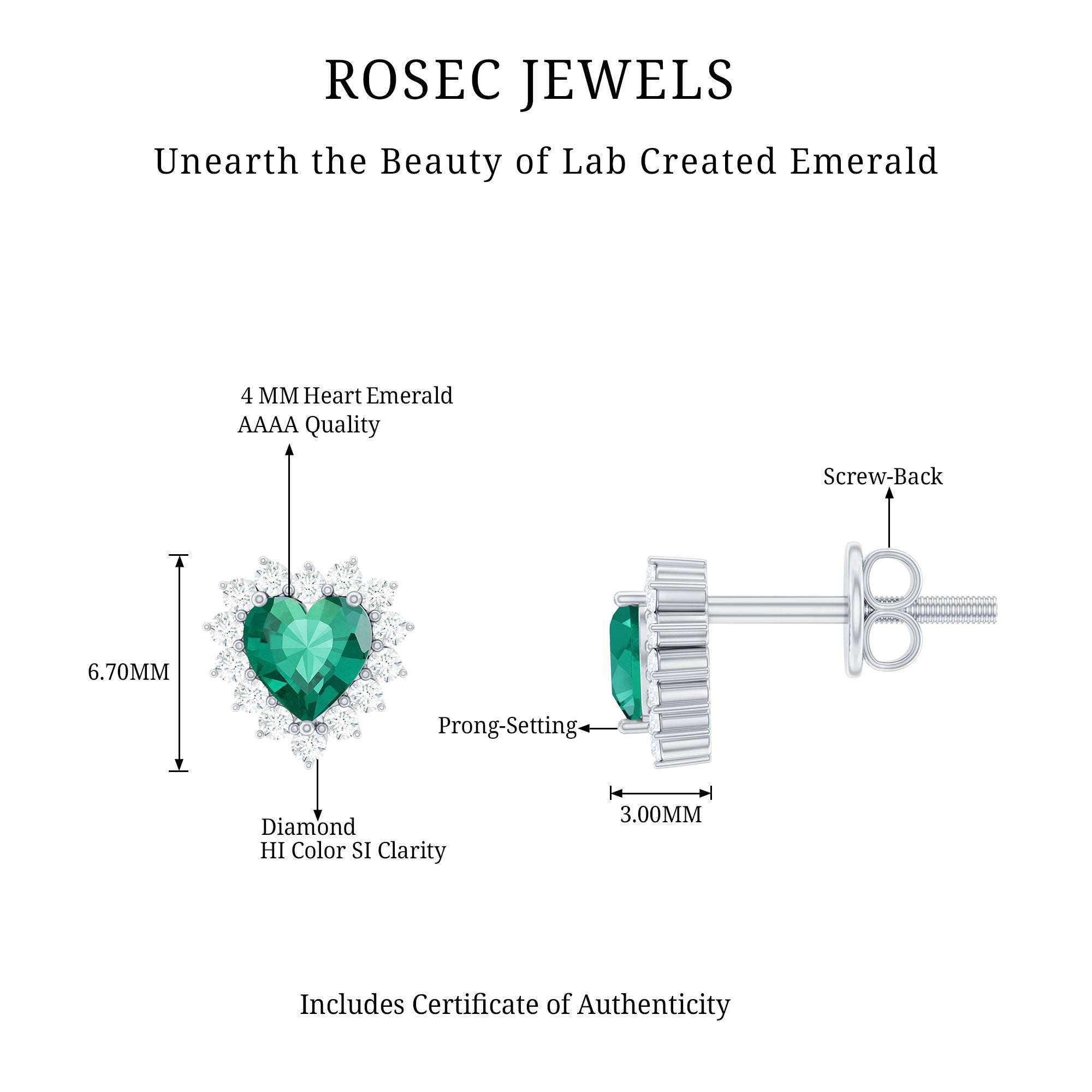 Heart Shaped Lab Created Emerald and Diamond Halo Stud Earrings