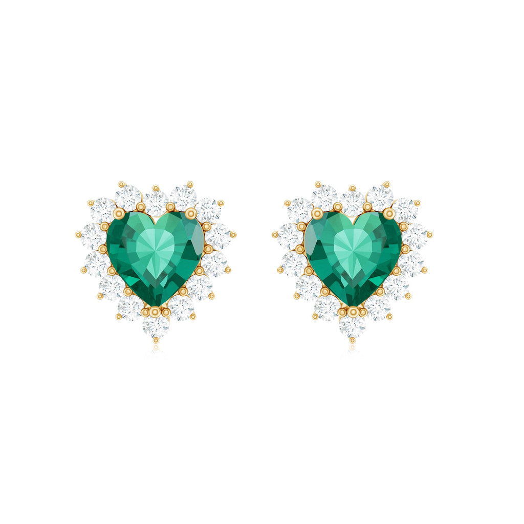 Heart Shaped Lab Created Emerald and Diamond Halo Stud Earrings