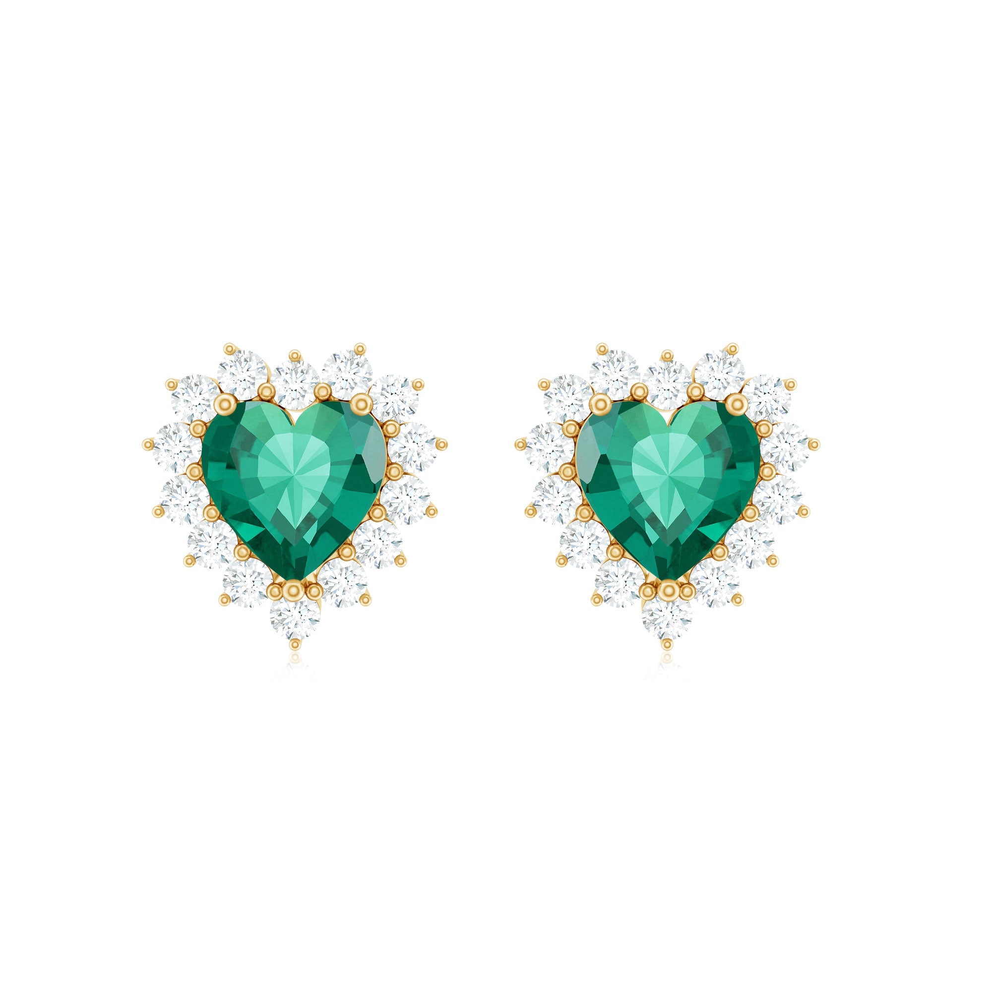 Heart Shaped Lab Created Emerald and Diamond Halo Stud Earrings