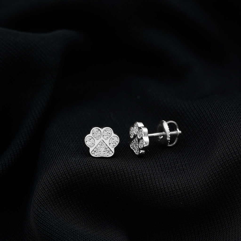 Real Diamond Cute Paw Stud Earrings