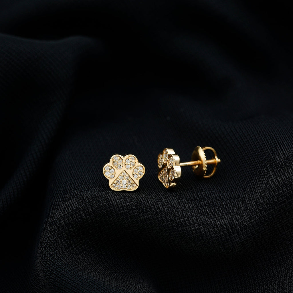 Real Diamond Cute Paw Stud Earrings