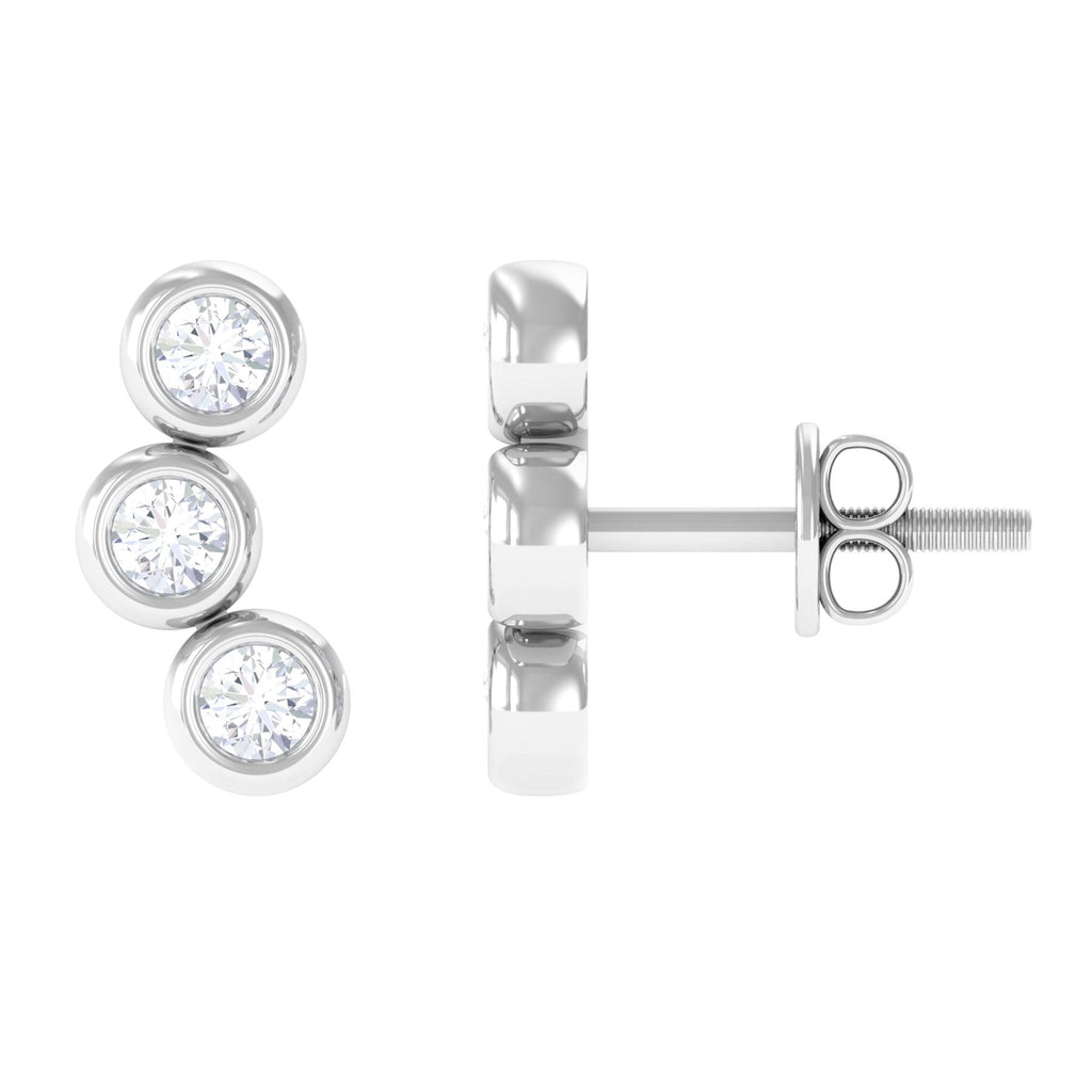 Bezel Set Round Moissanite Three Stone Stud Earrings