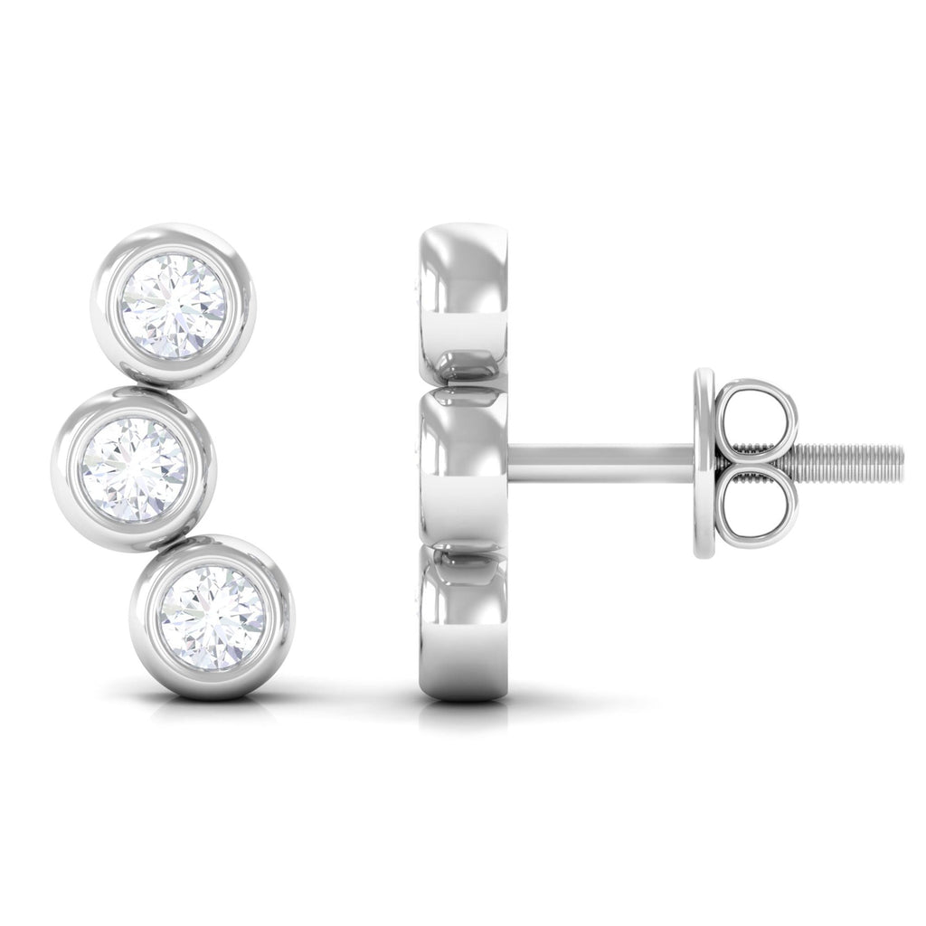 Bezel Set Round Moissanite Three Stone Stud Earrings