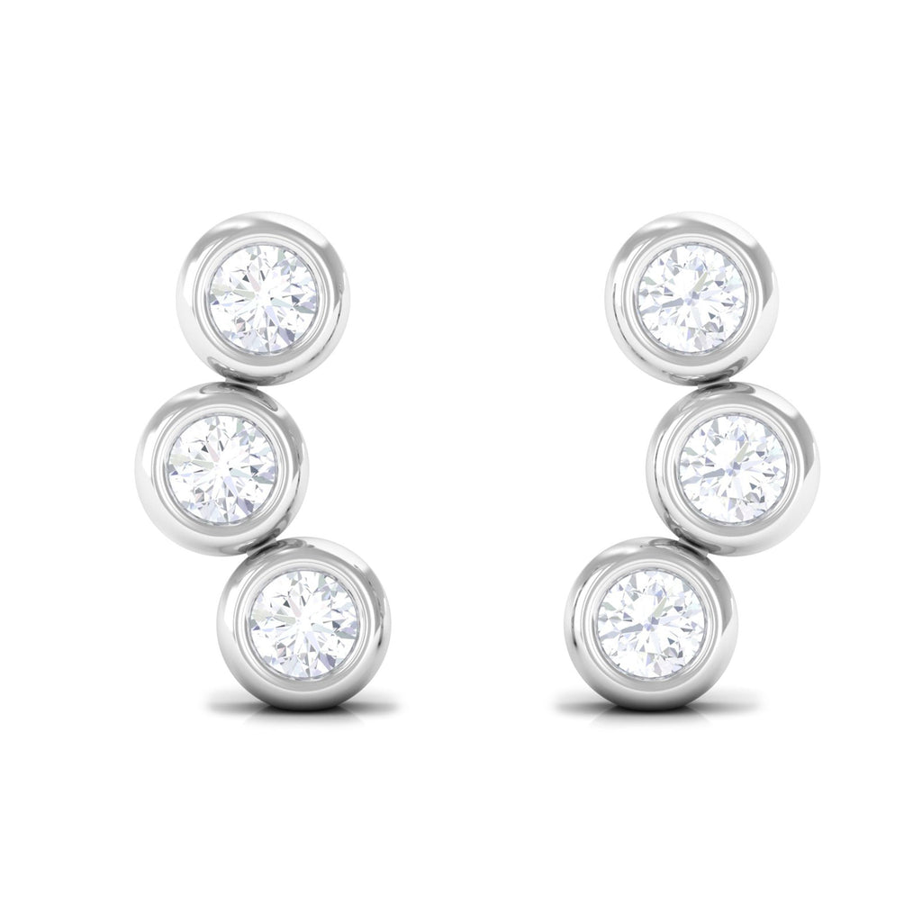 Bezel Set Round Moissanite Three Stone Stud Earrings