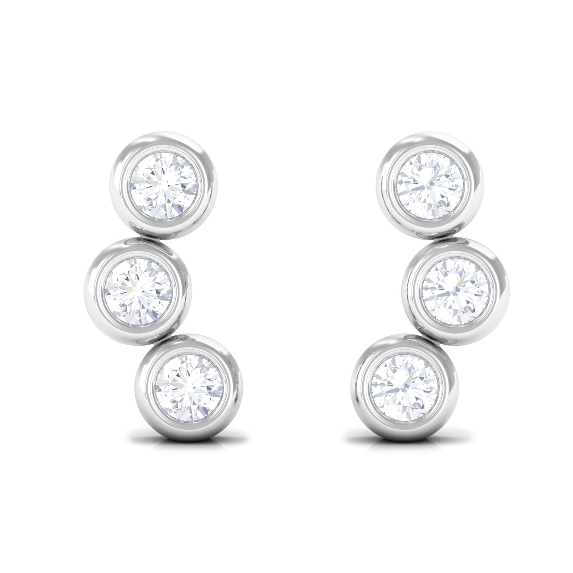 Bezel Set Round Moissanite Three Stone Stud Earrings