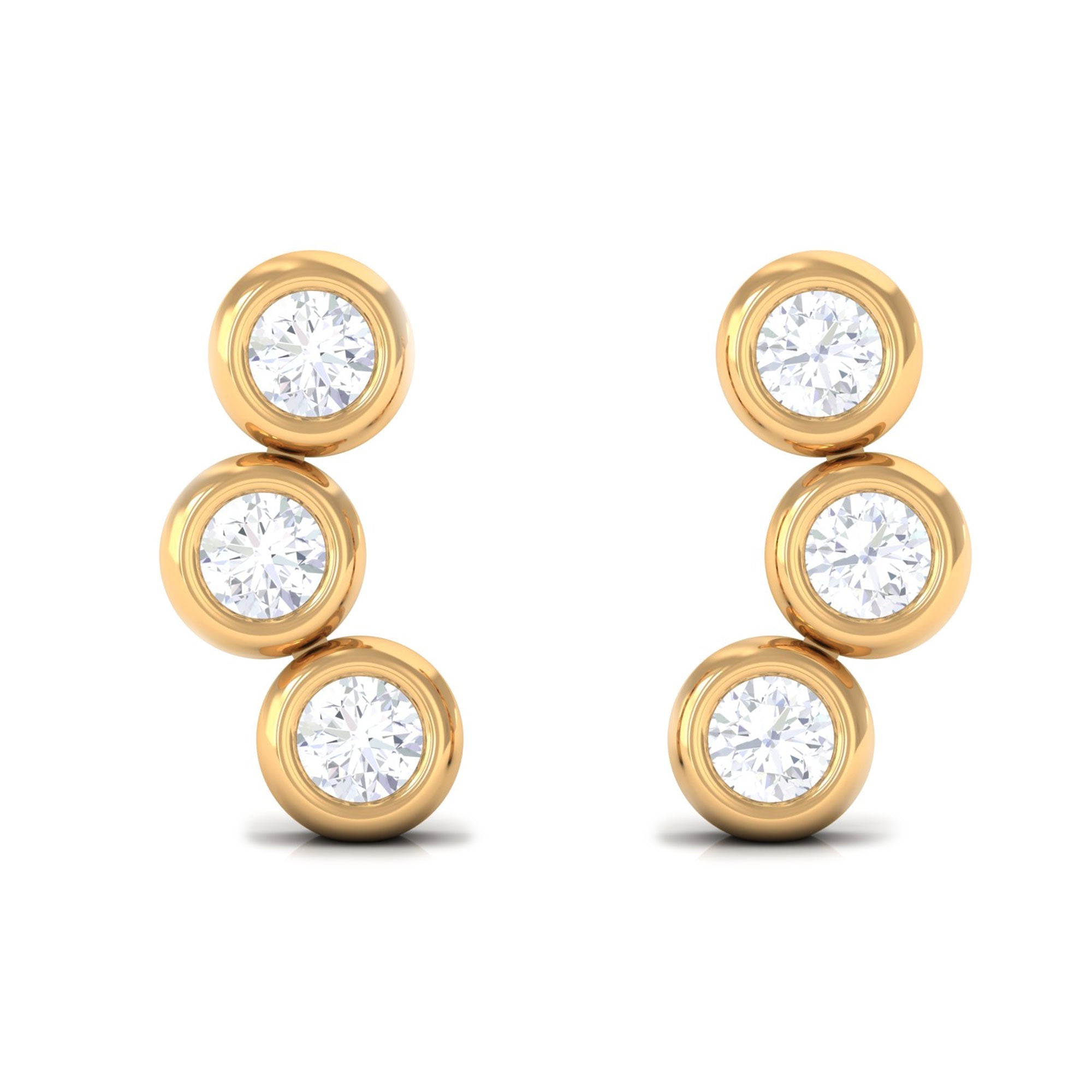 Bezel Set Round Moissanite Three Stone Stud Earrings