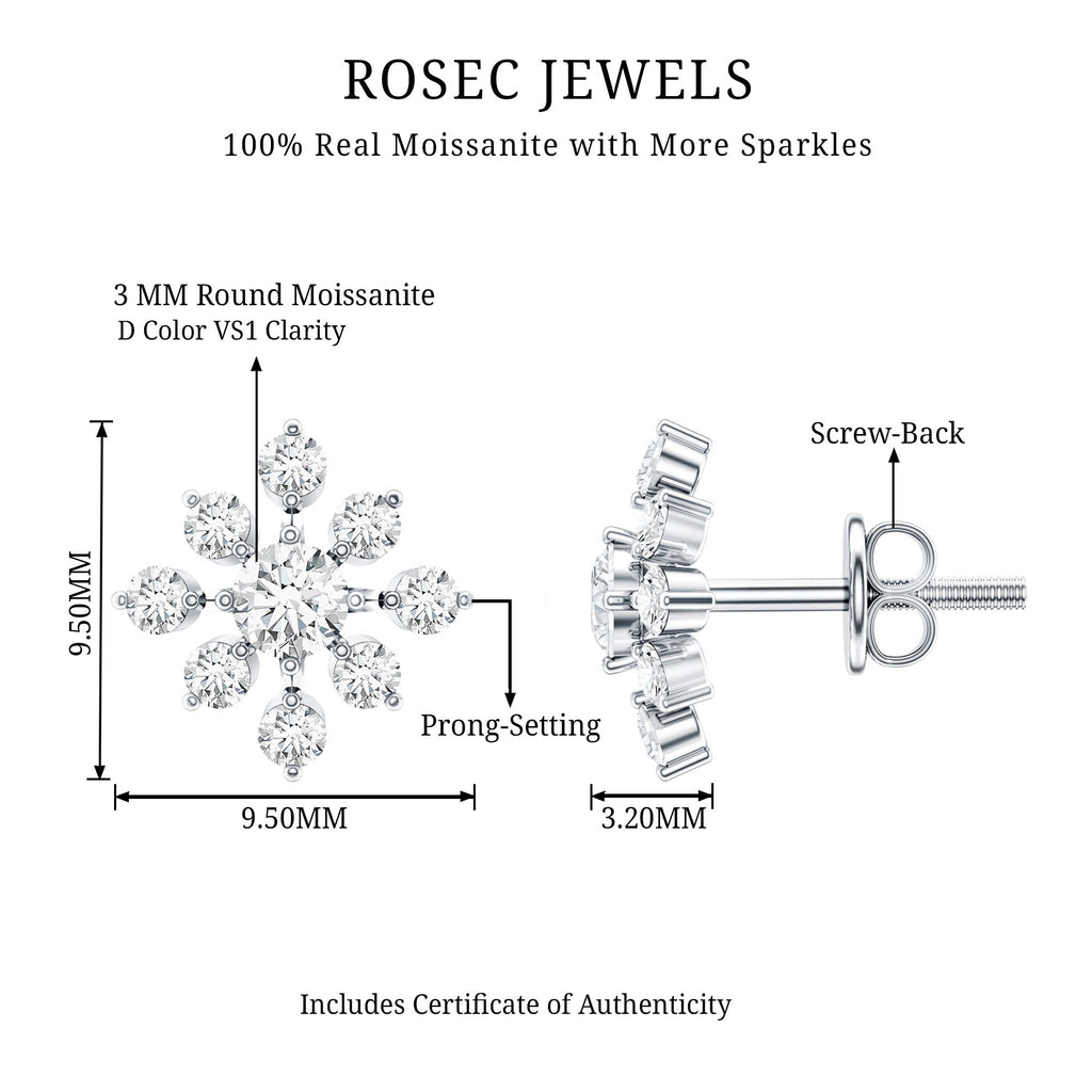 Certified Moissanite Floral Stud Earrings for Women