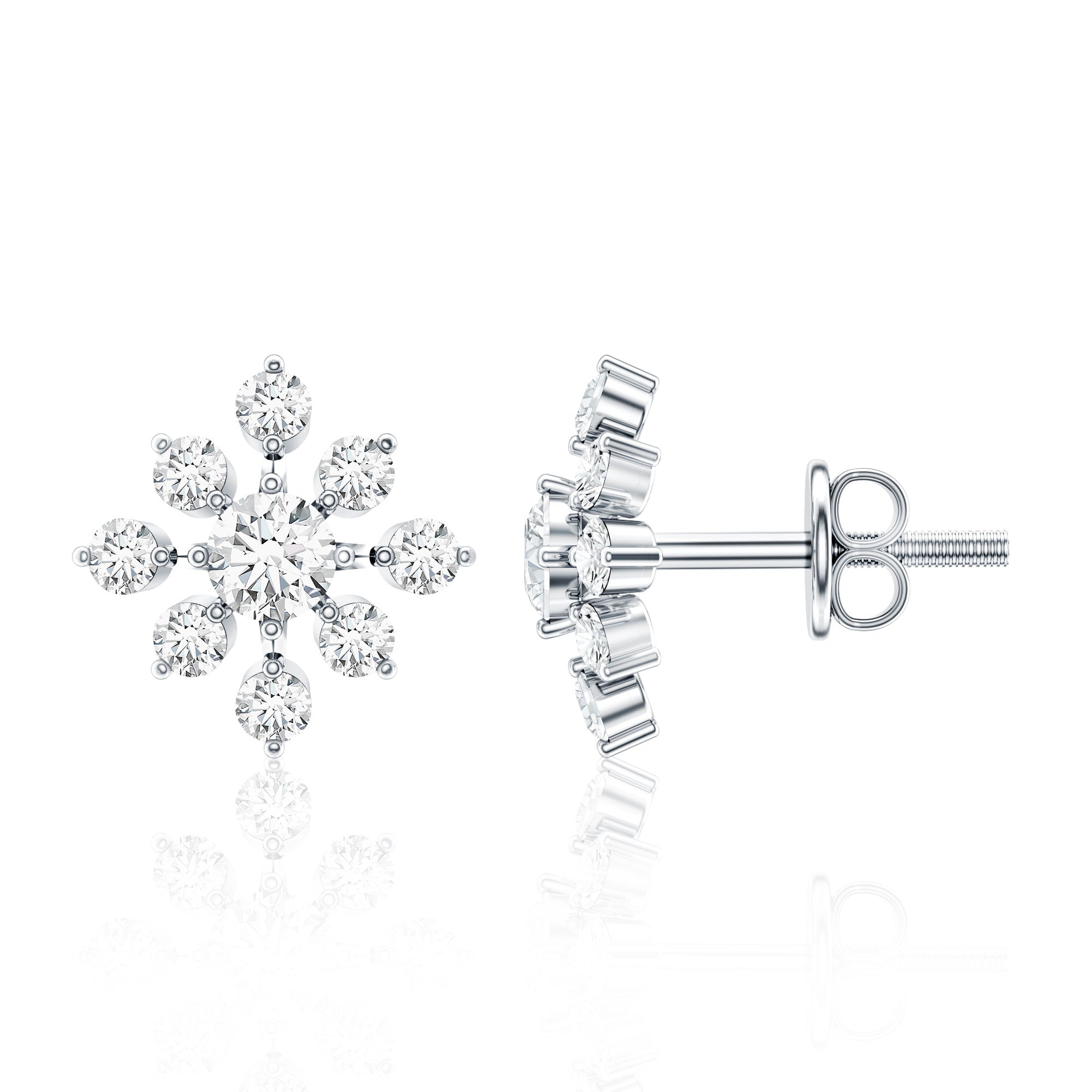 Certified Moissanite Floral Stud Earrings for Women