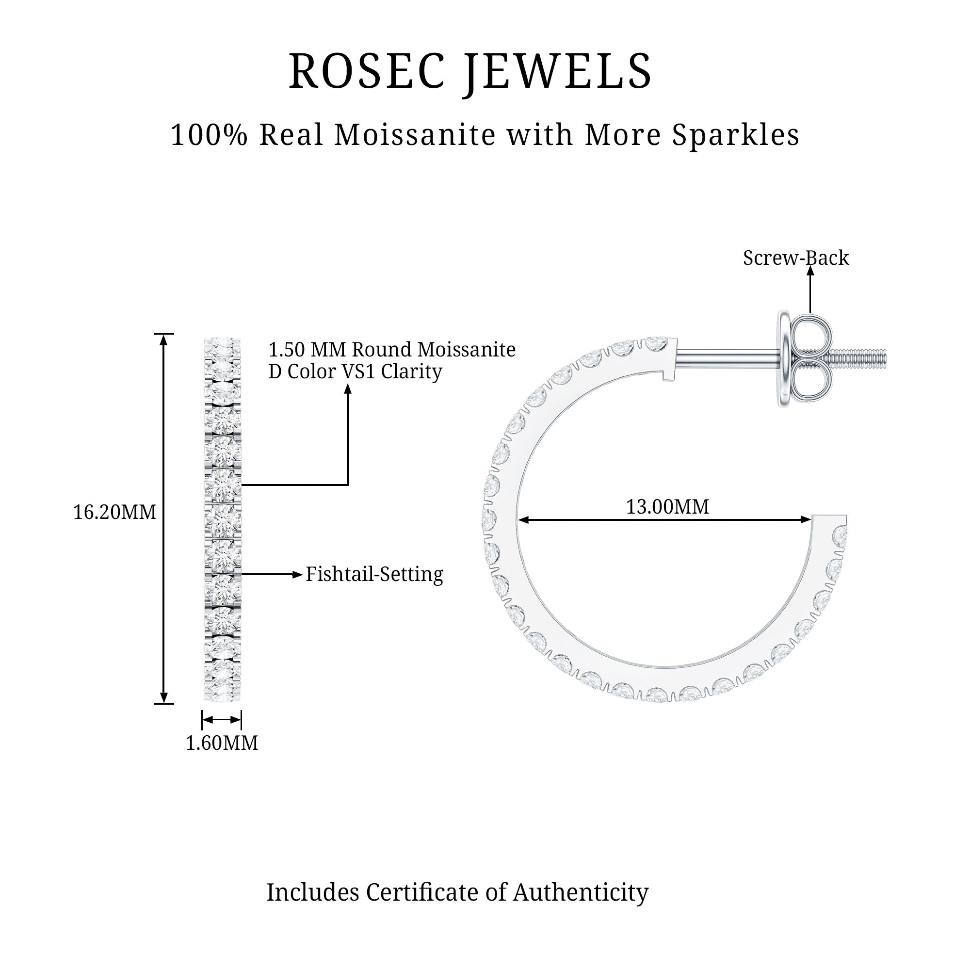 Certified Moissanite Hoop Earrings
