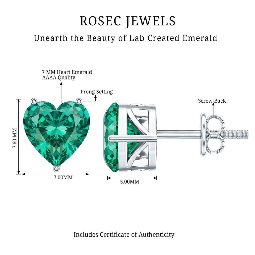 7MM Heart Shape Lab Created Emerald Solitaire Stud Earrings
