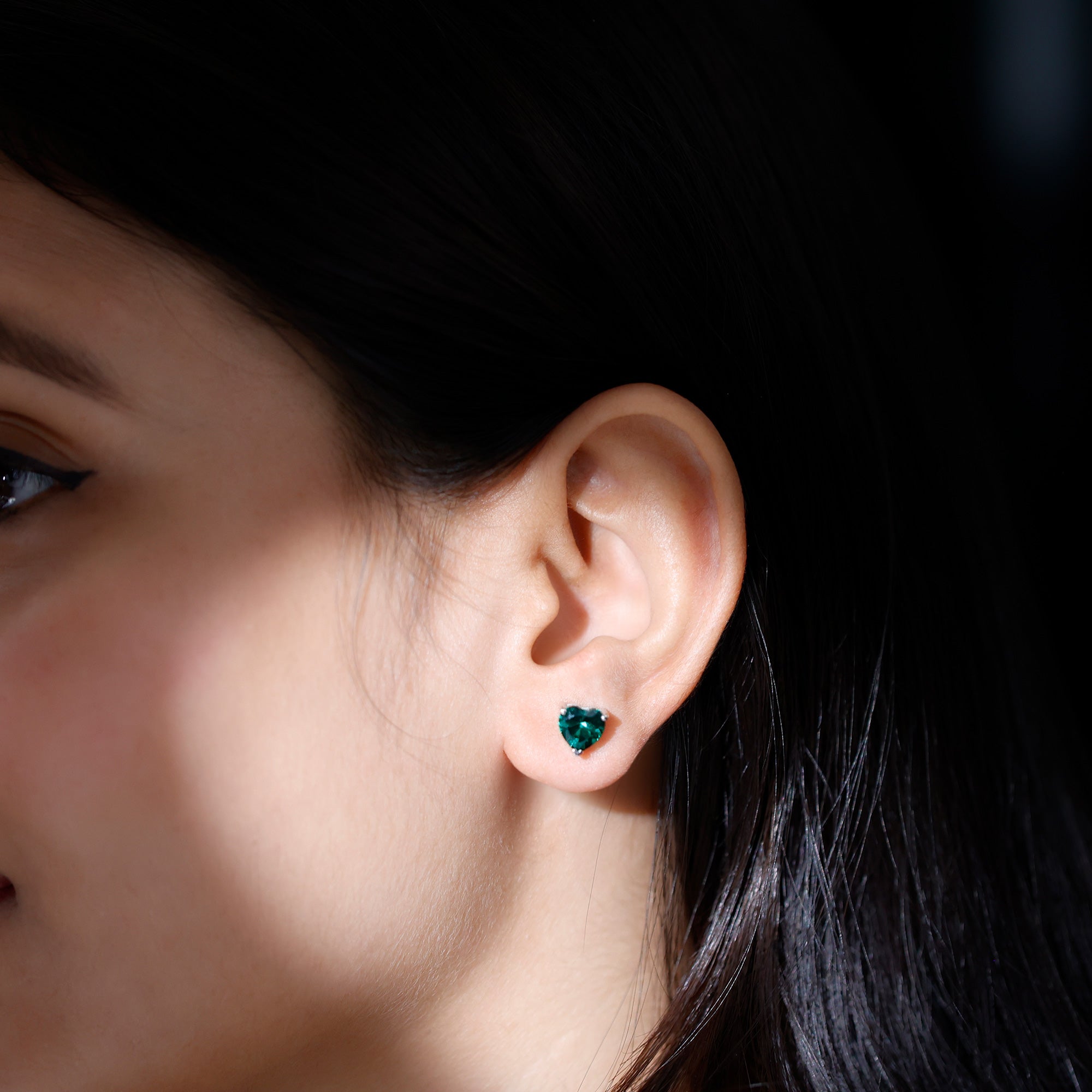 7MM Heart Shape Lab Created Emerald Solitaire Stud Earrings