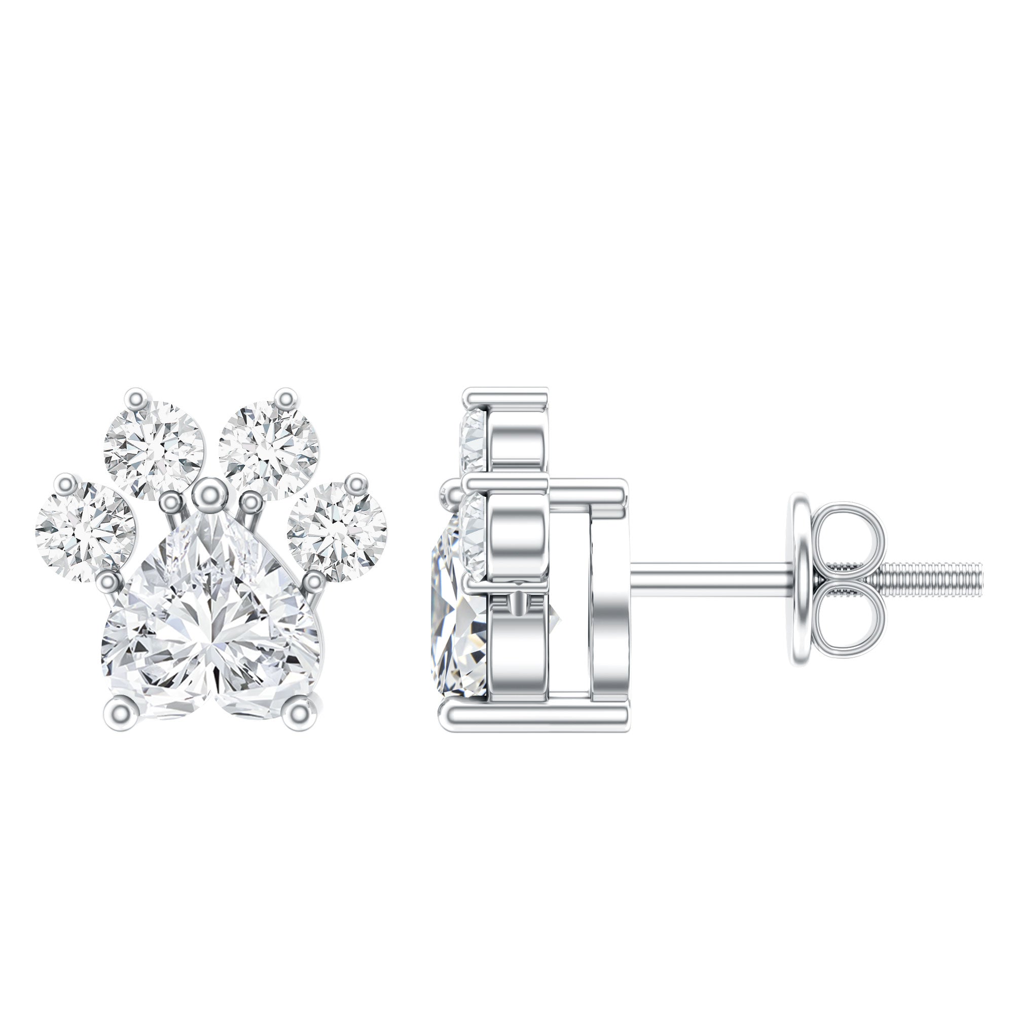 Heart and Round Shape Moissanite Paw Stud Earrings