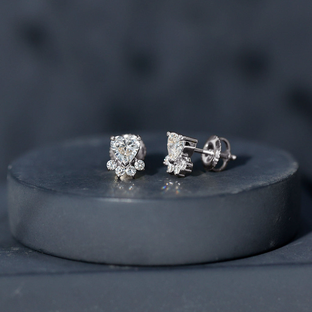 Heart and Round Shape Moissanite Paw Stud Earrings