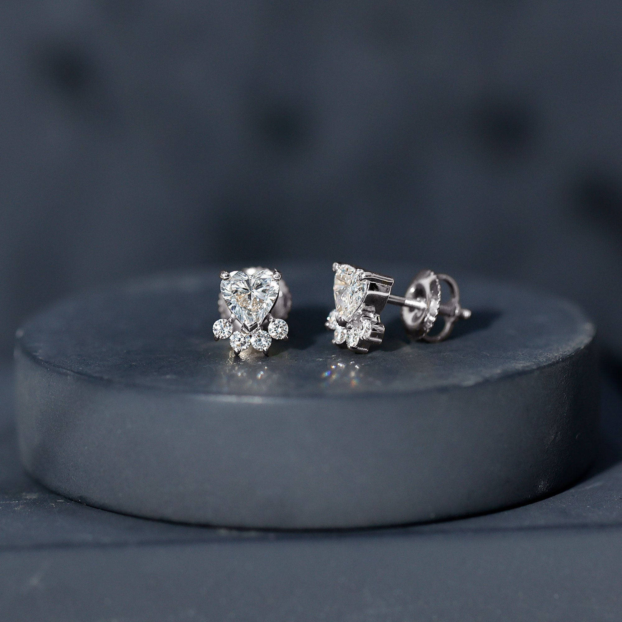 Heart and Round Shape Moissanite Paw Stud Earrings