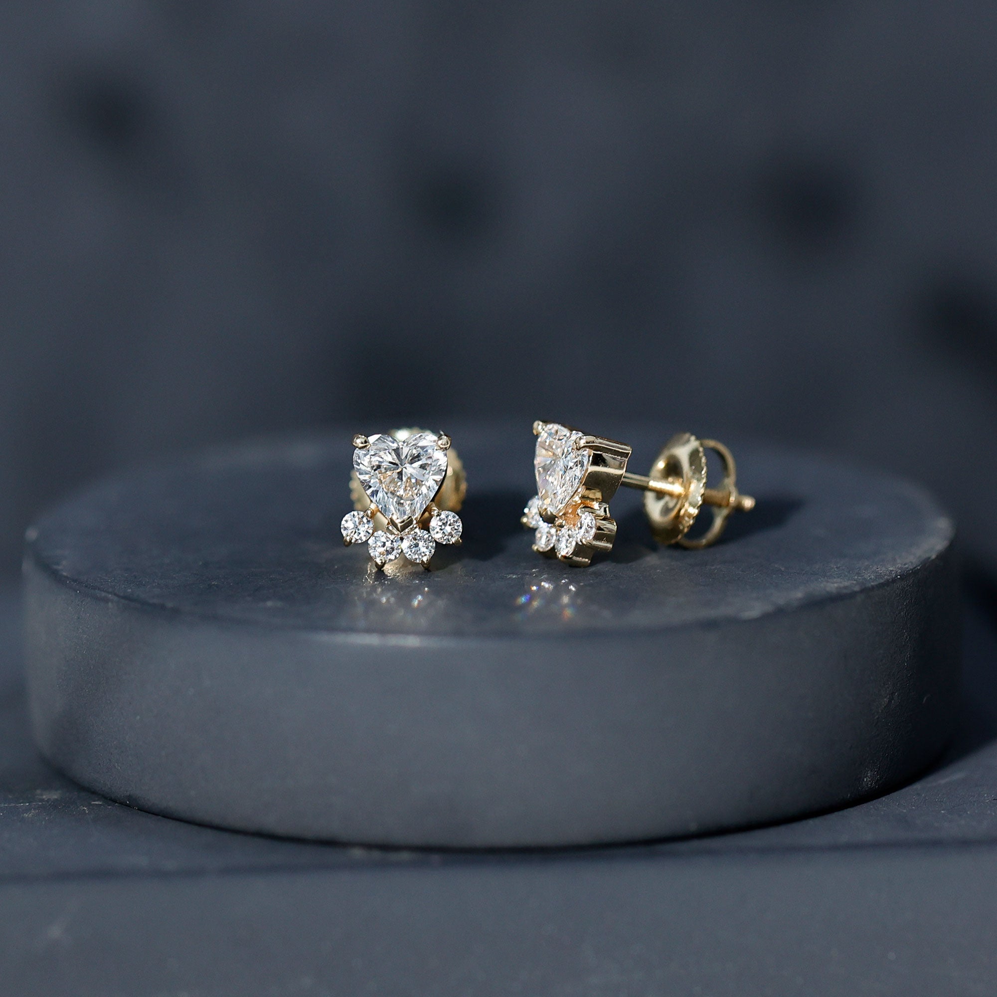 Heart and Round Shape Moissanite Paw Stud Earrings