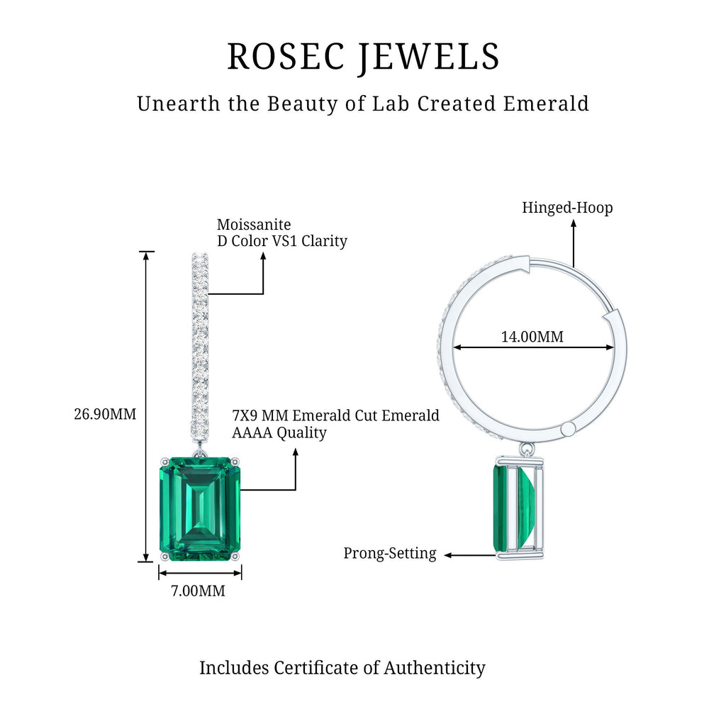 Certified Lab Created Emerald Hoop Drop Earrings For Women