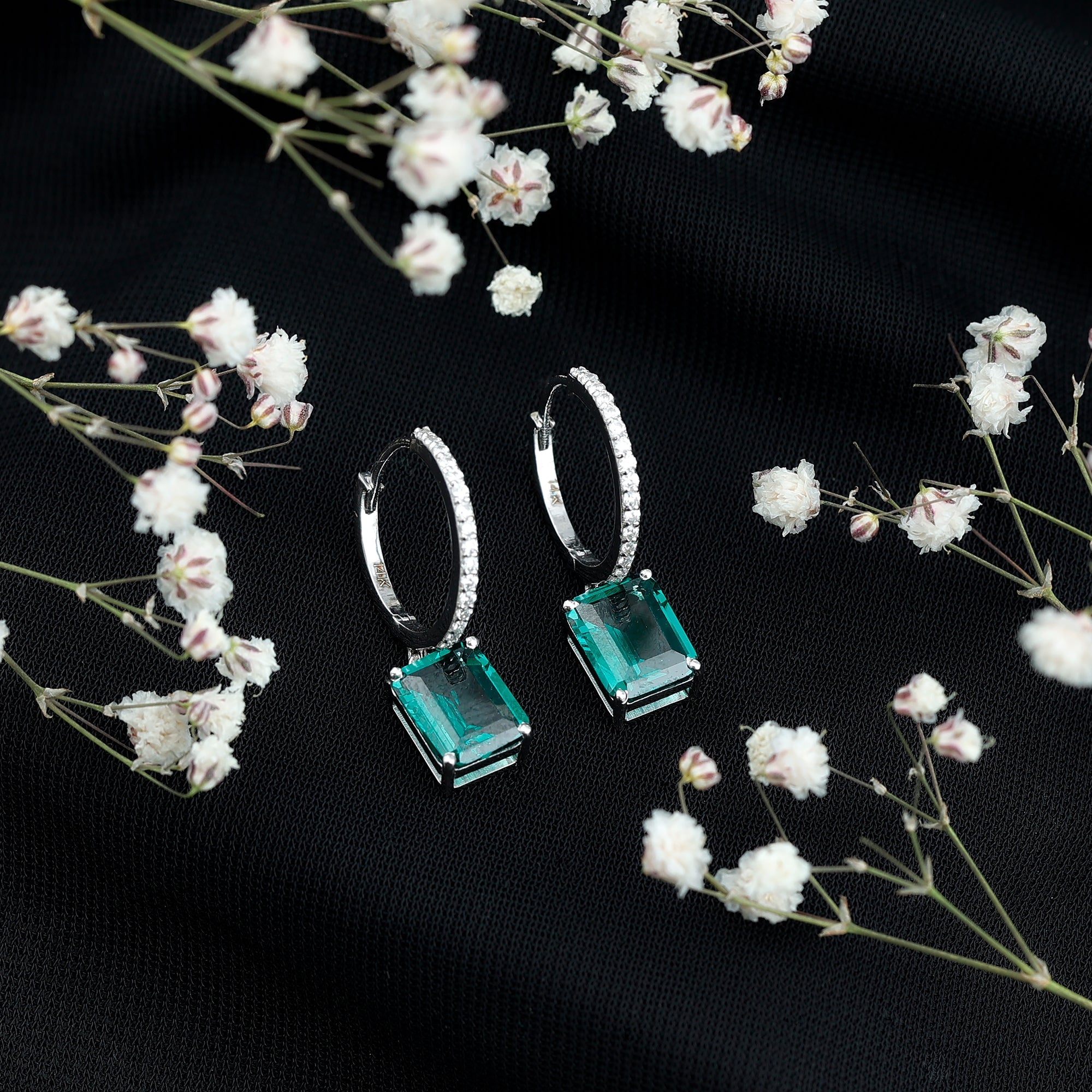 Certified Lab Created Emerald Hoop Drop Earrings For Women
