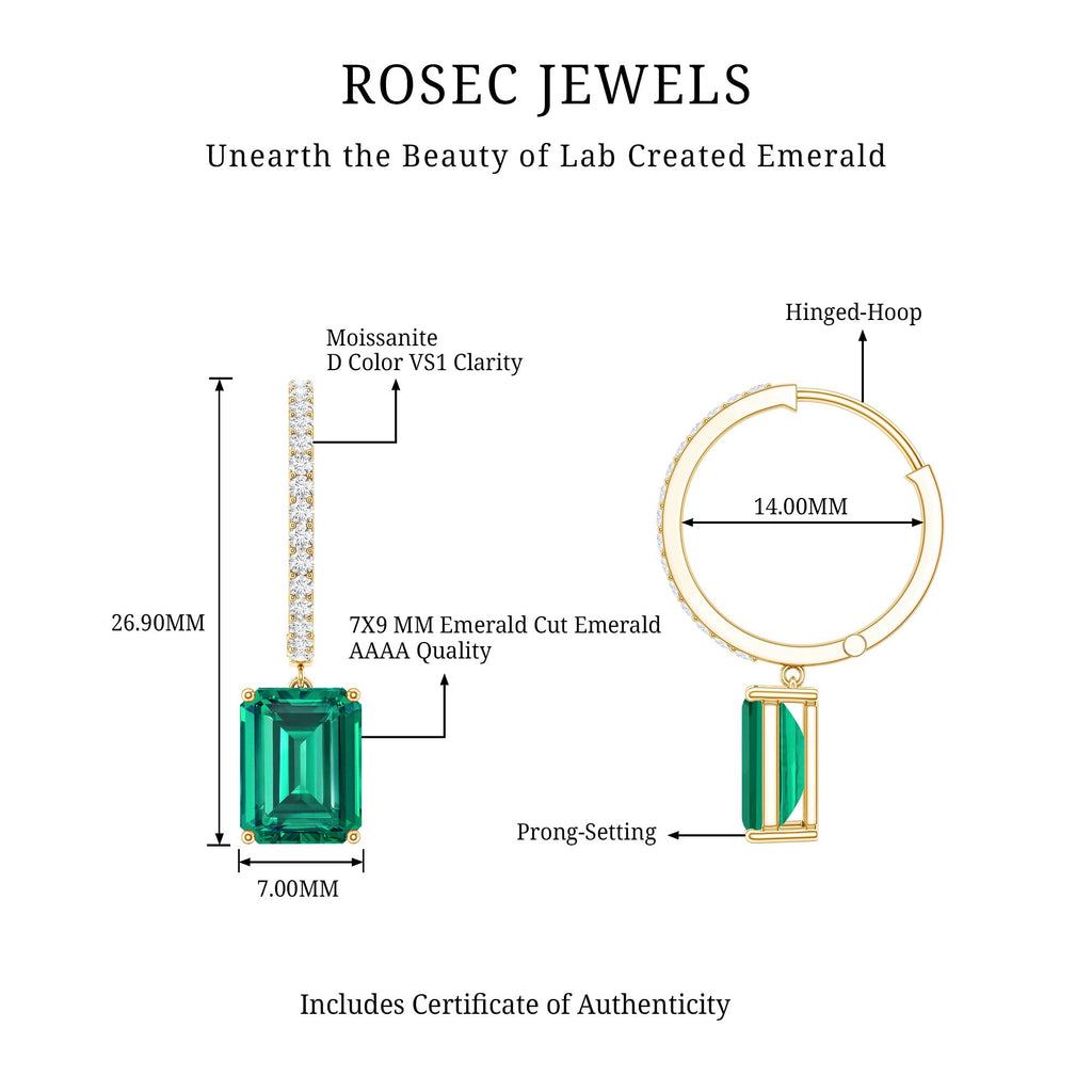 Certified Lab Created Emerald Hoop Drop Earrings For Women