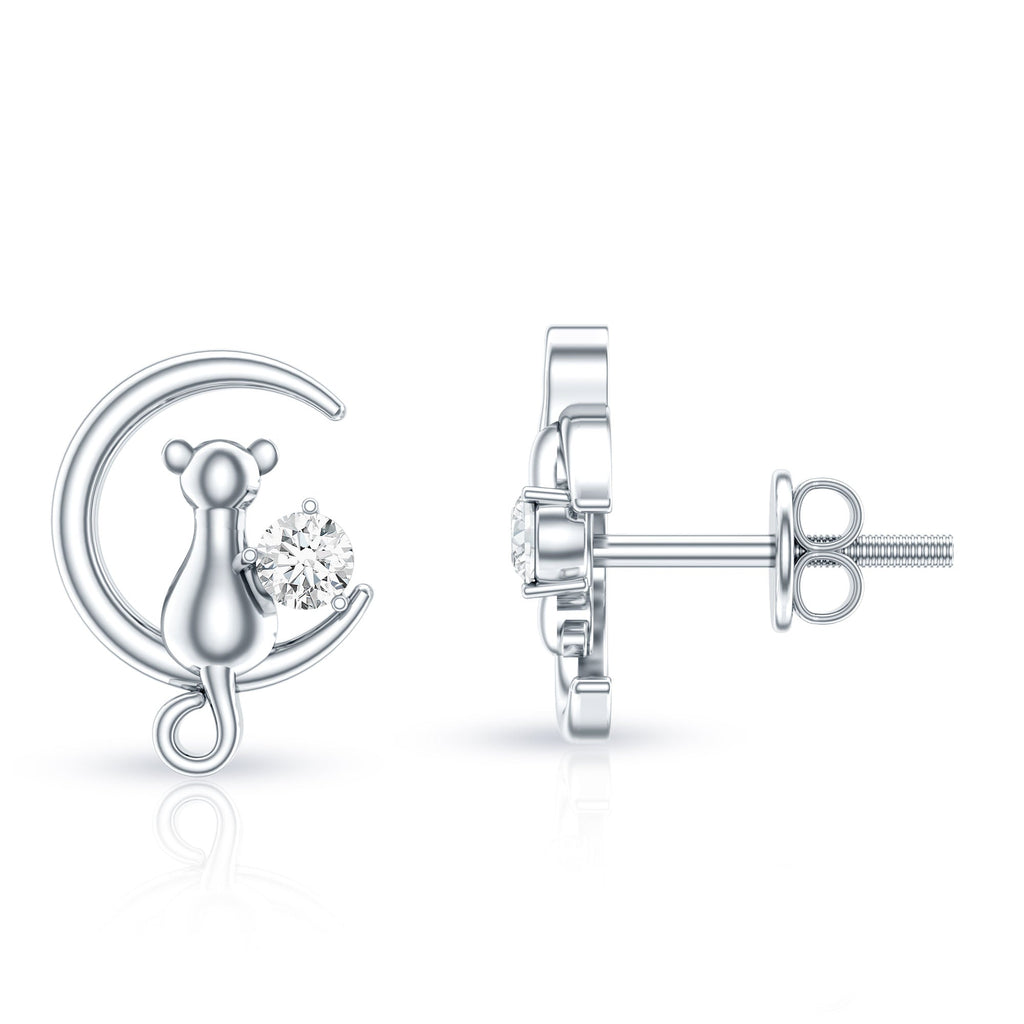 Certified Cat Moon Earrings with Moissanite