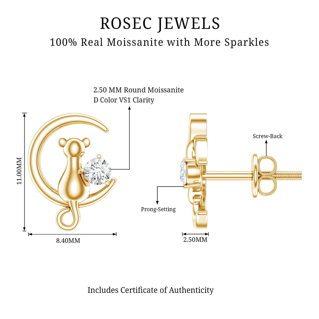 Certified Cat Moon Earrings with Moissanite