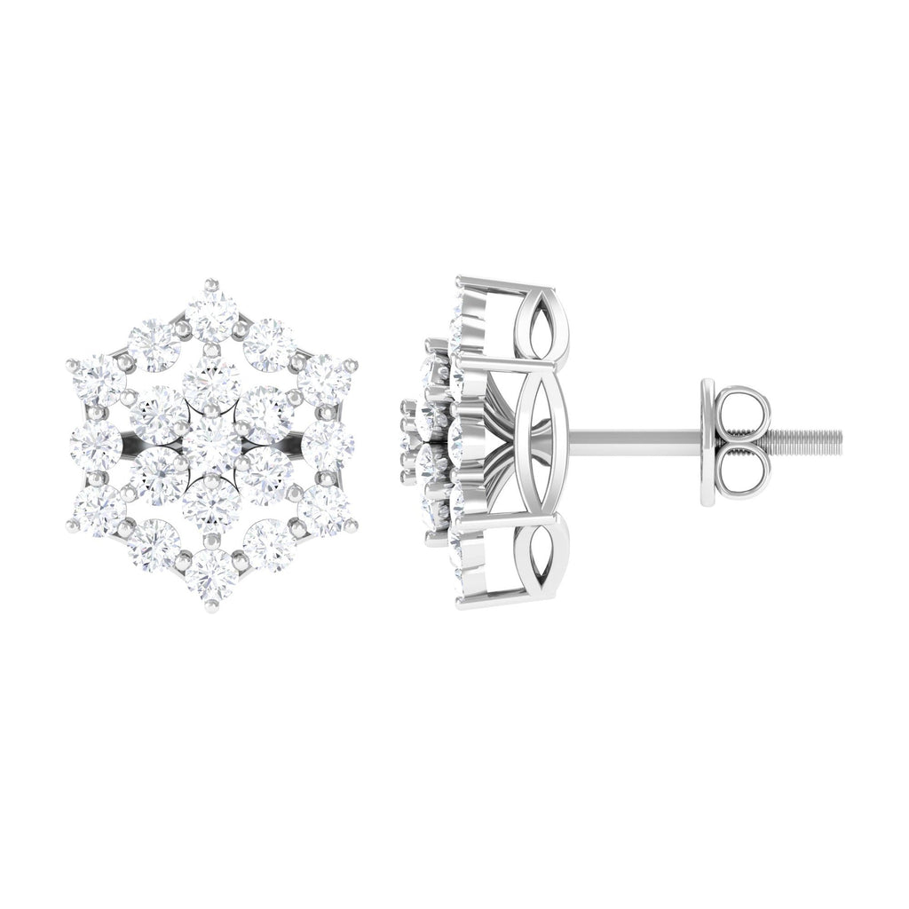Certified Moissanite Flower Cluster Earrings with Screw Back