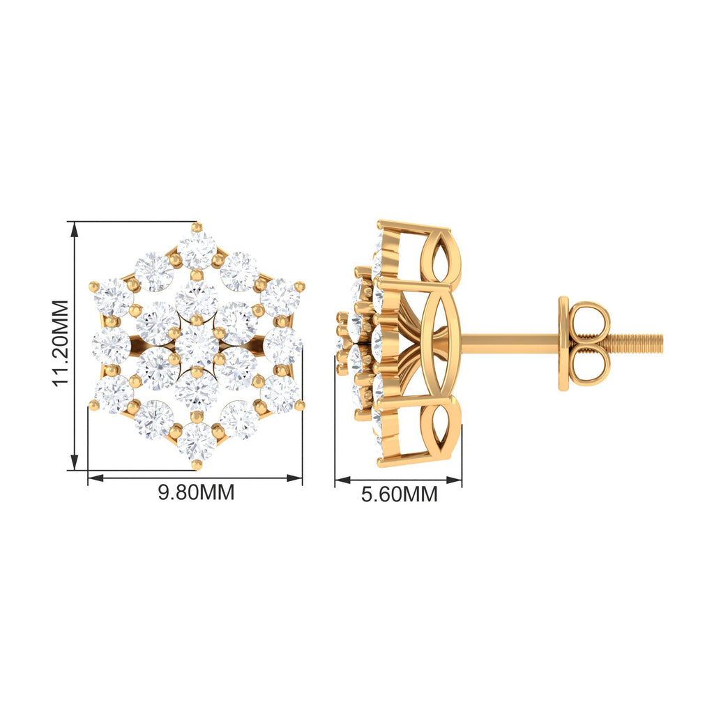 Certified Moissanite Flower Cluster Earrings with Screw Back