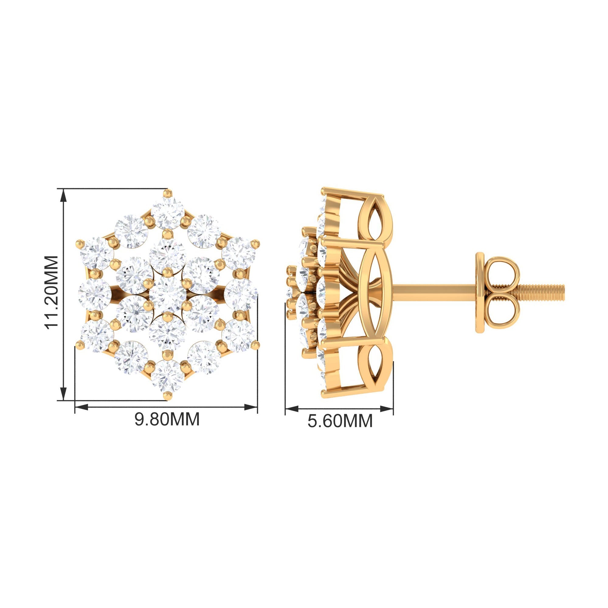 Certified Moissanite Flower Cluster Earrings with Screw Back