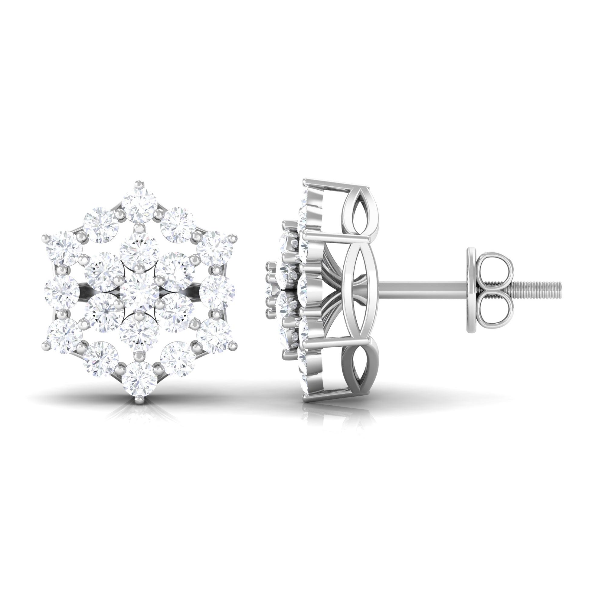 Certified Moissanite Flower Cluster Earrings with Screw Back
