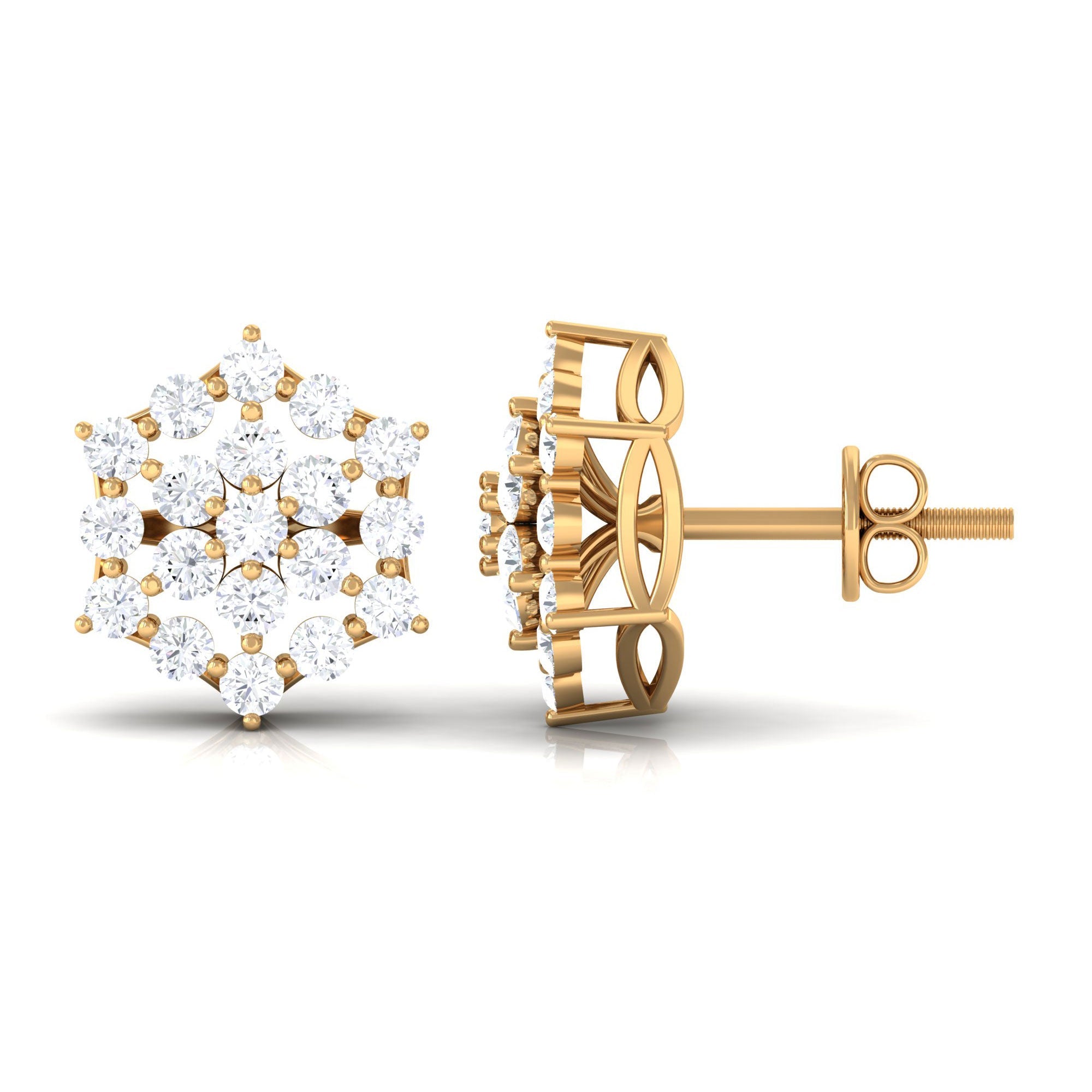 Certified Moissanite Flower Cluster Earrings with Screw Back