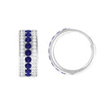 Lab Created Blue Sapphire and Diamond Hoop Earrings For Her